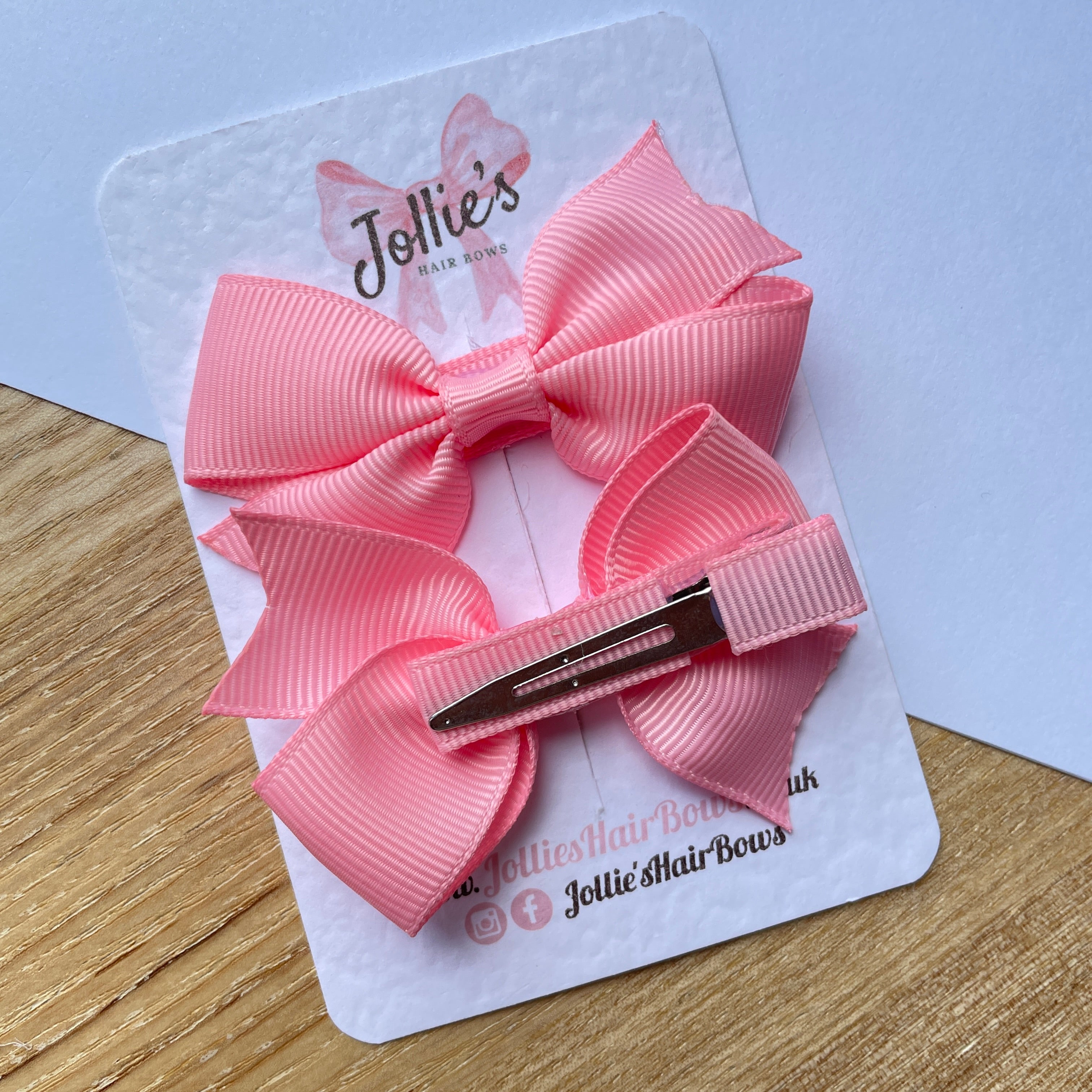 2.5" Pink Lively Bow Clip Set – Grosgrain Ribbon Hair Bows for Girls (Pair)