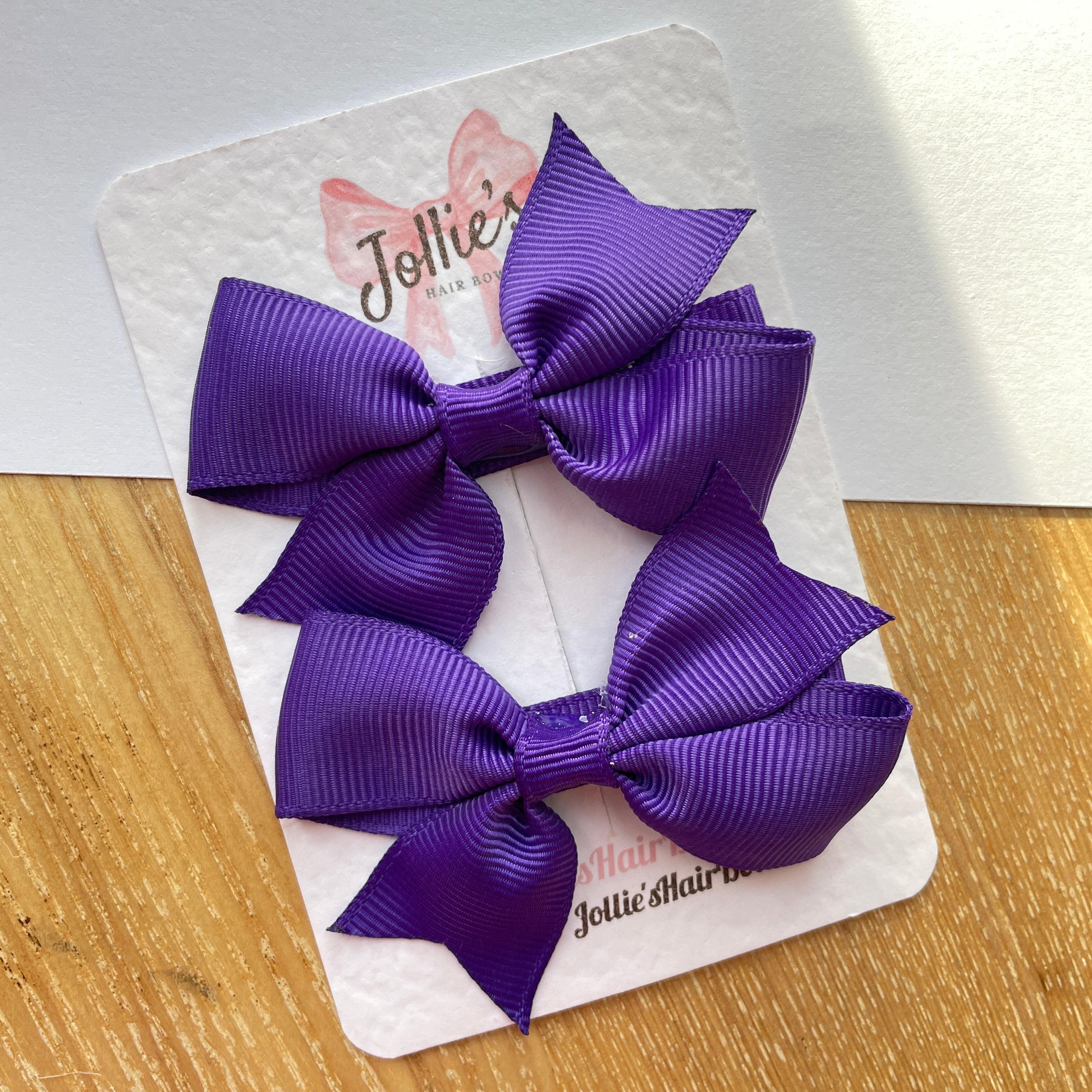 2.5" Regal Purple Lively Bow Clip Set – Grosgrain Ribbon Hair Bows for Girls (Pair)