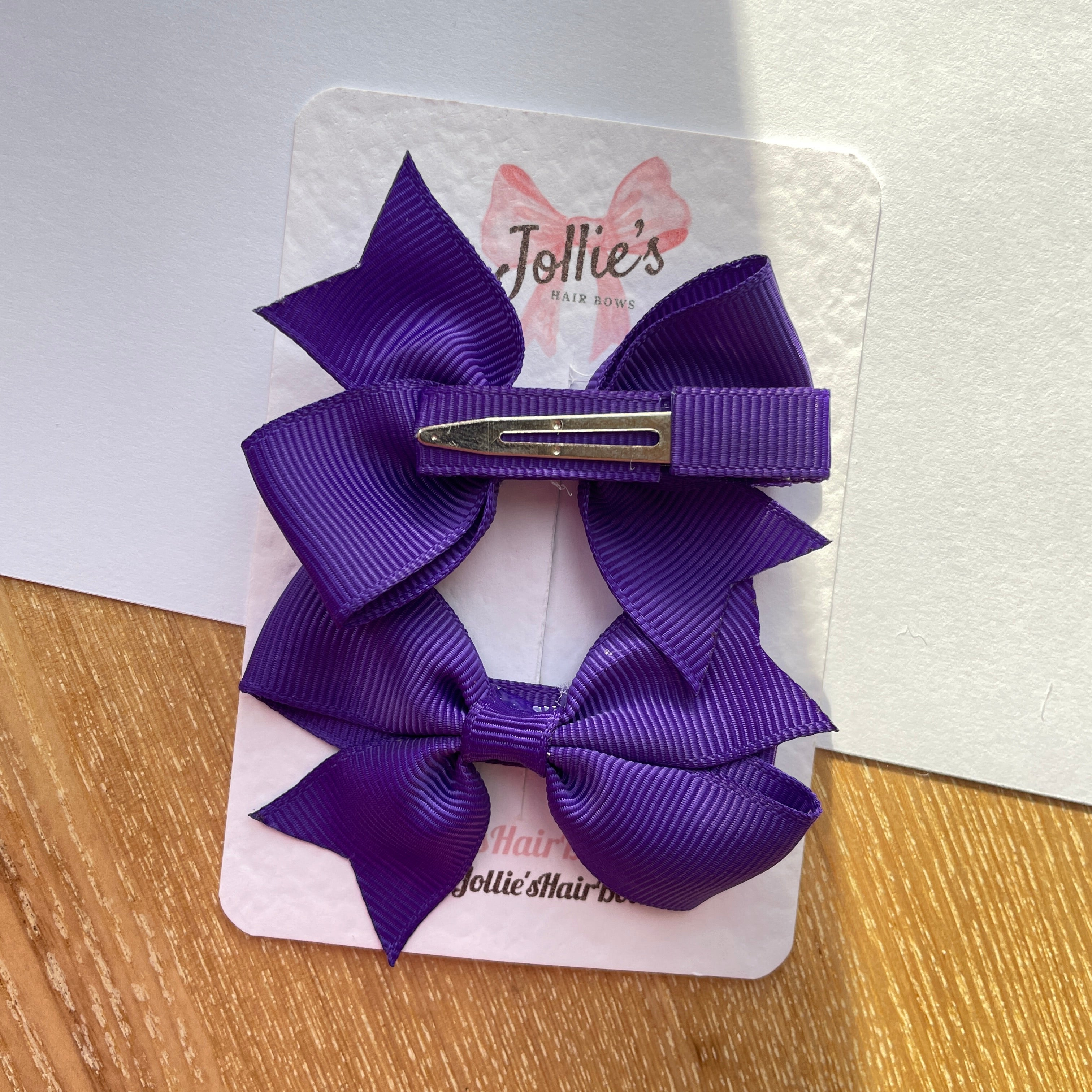 2.5" Regal Purple Lively Bow Clip Set – Grosgrain Ribbon Hair Bows for Girls (Pair)
