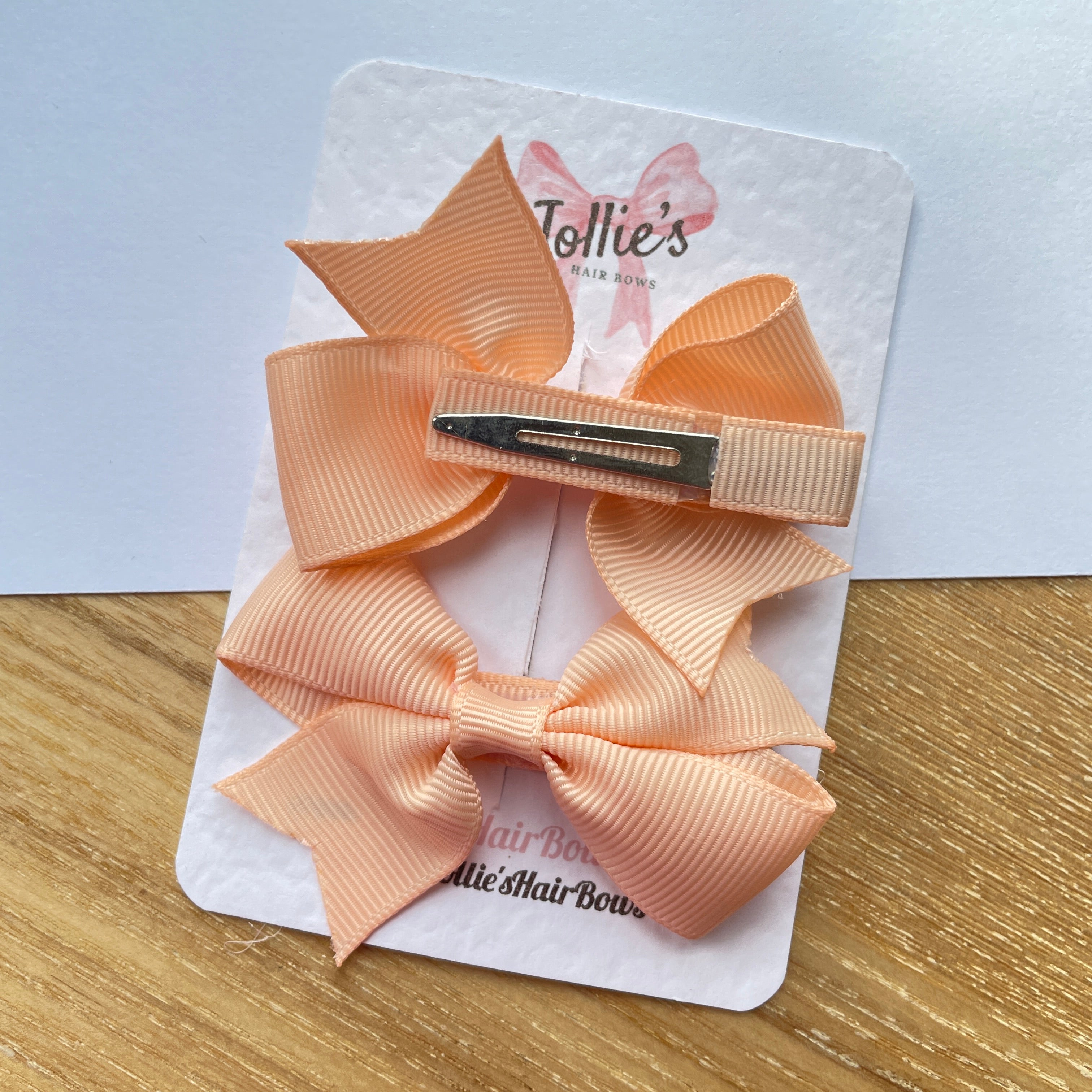 2.5" Petal Peach Lively Bow Clip Set – Grosgrain Ribbon Hair Bows for Girls (Pair)