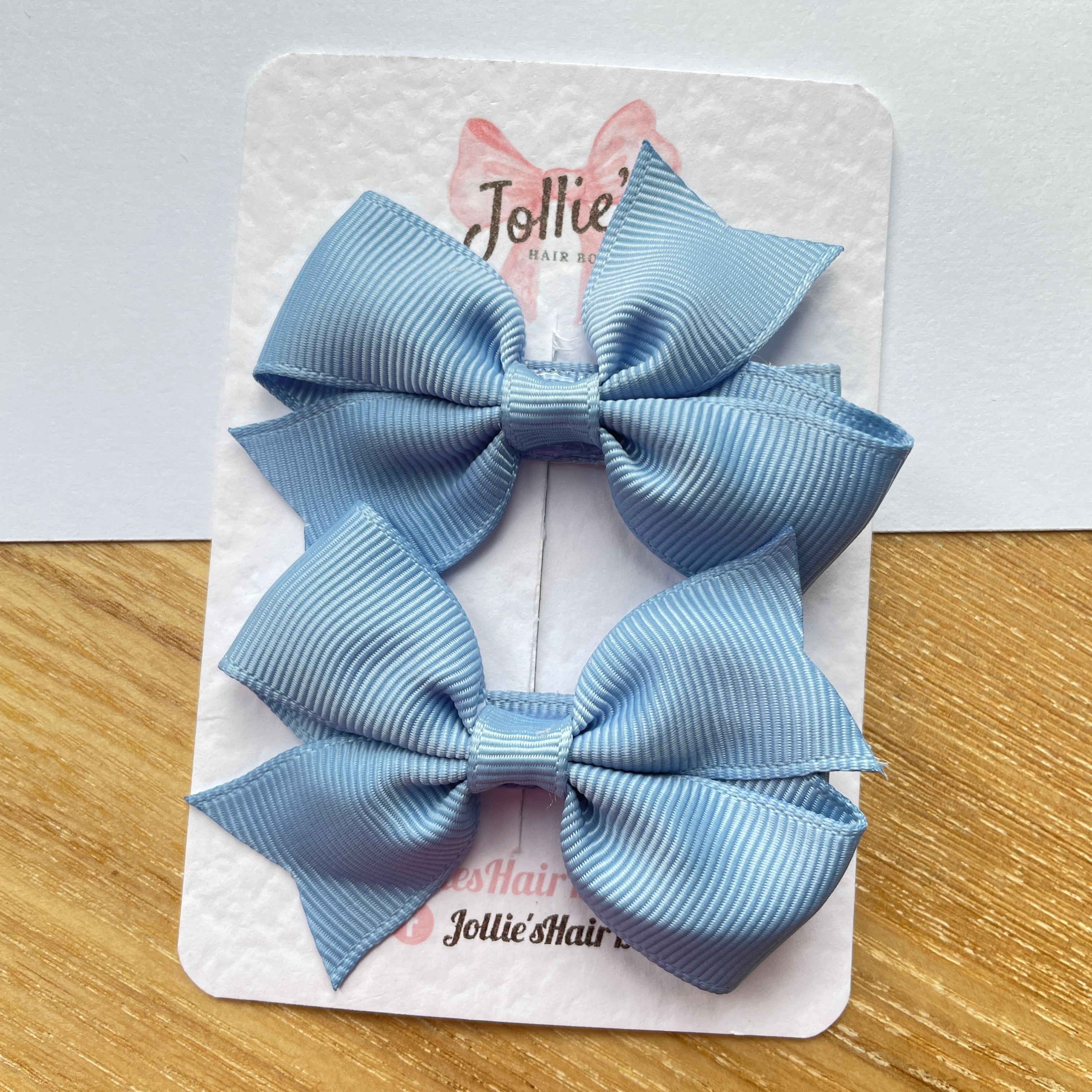 2.5" French Blue Lively Bow Clip Set – Grosgrain Ribbon Hair Bows for Girls (Pair)