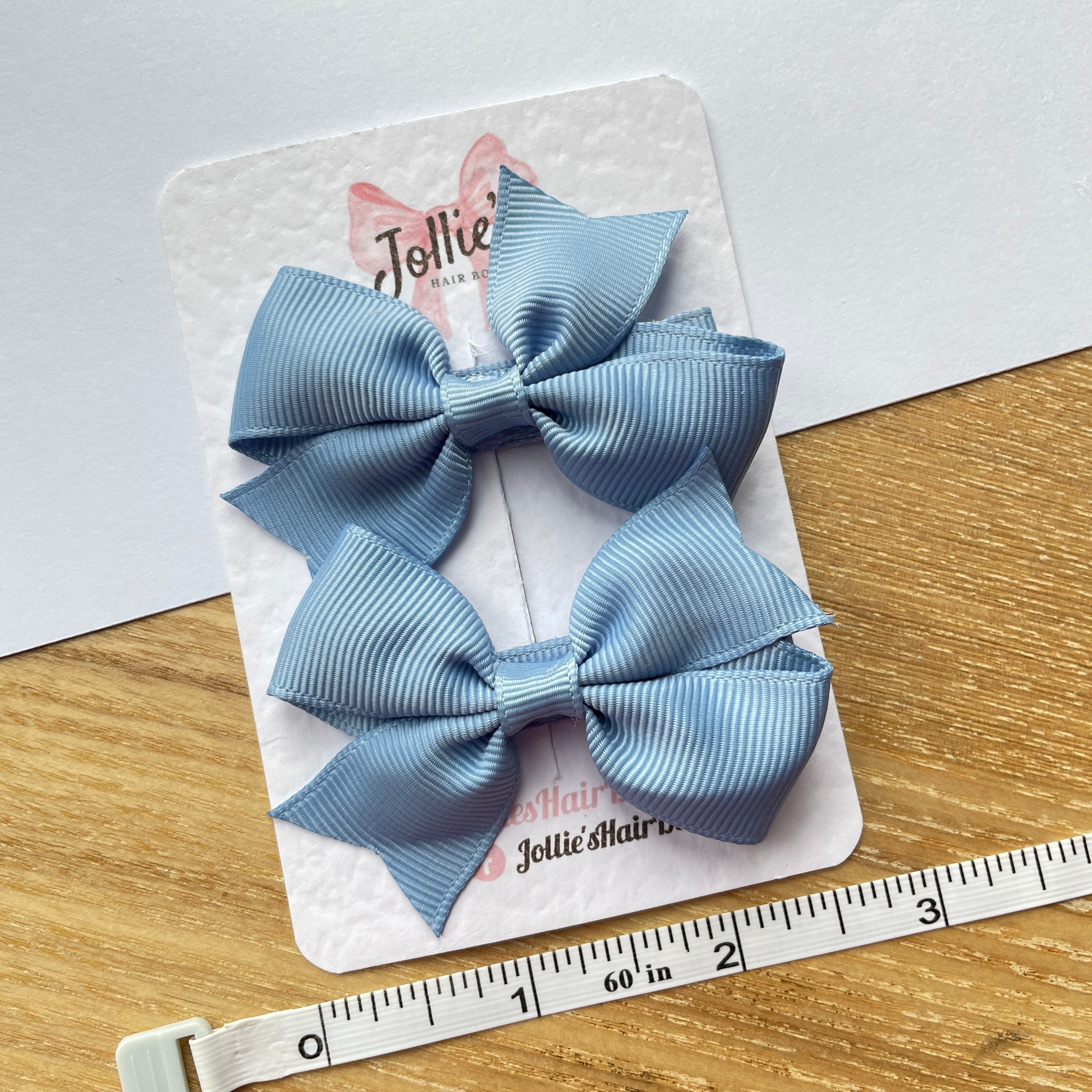 2.5" French Blue Lively Bow Clip Set – Grosgrain Ribbon Hair Bows for Girls (Pair)