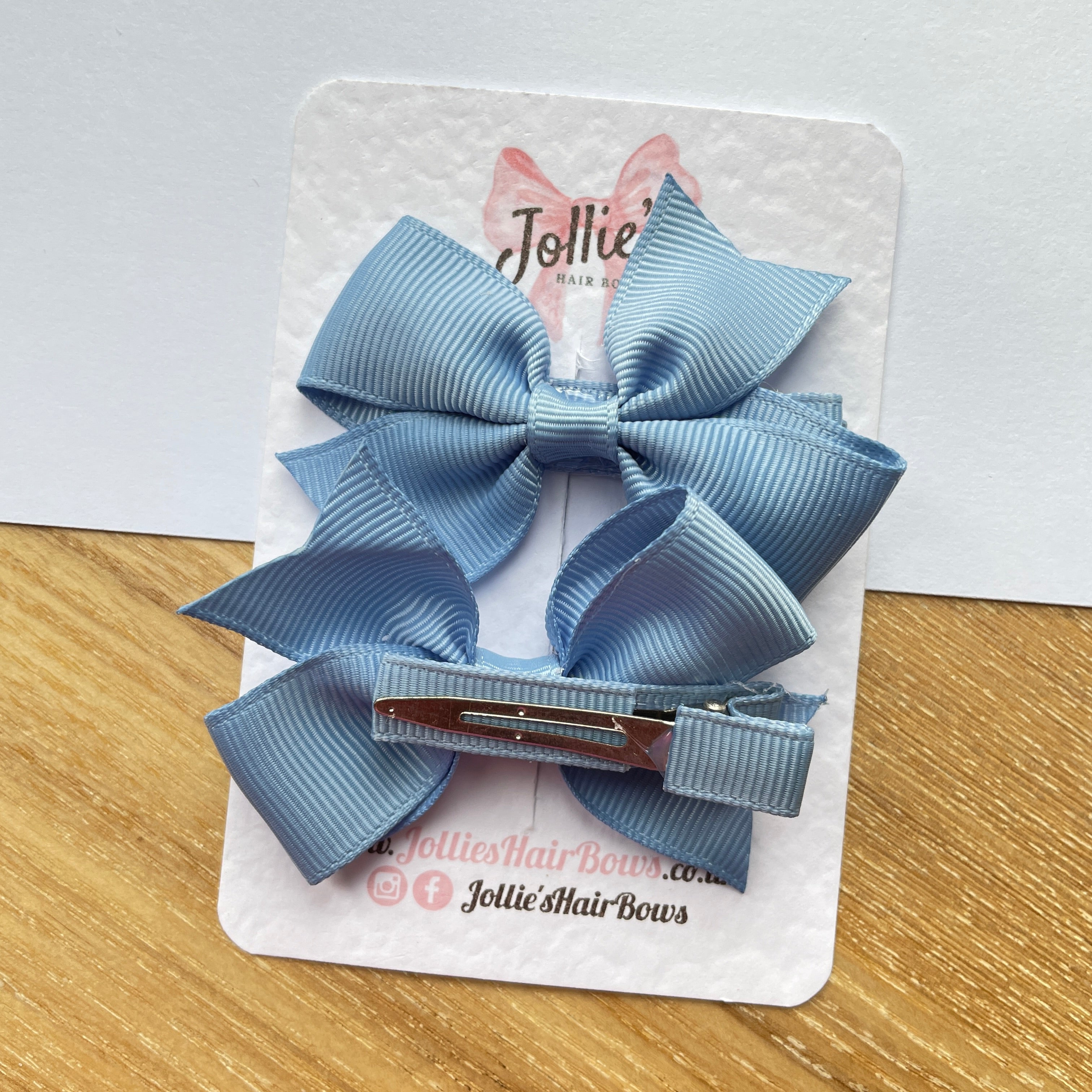 2.5" French Blue Lively Bow Clip Set – Grosgrain Ribbon Hair Bows for Girls (Pair)