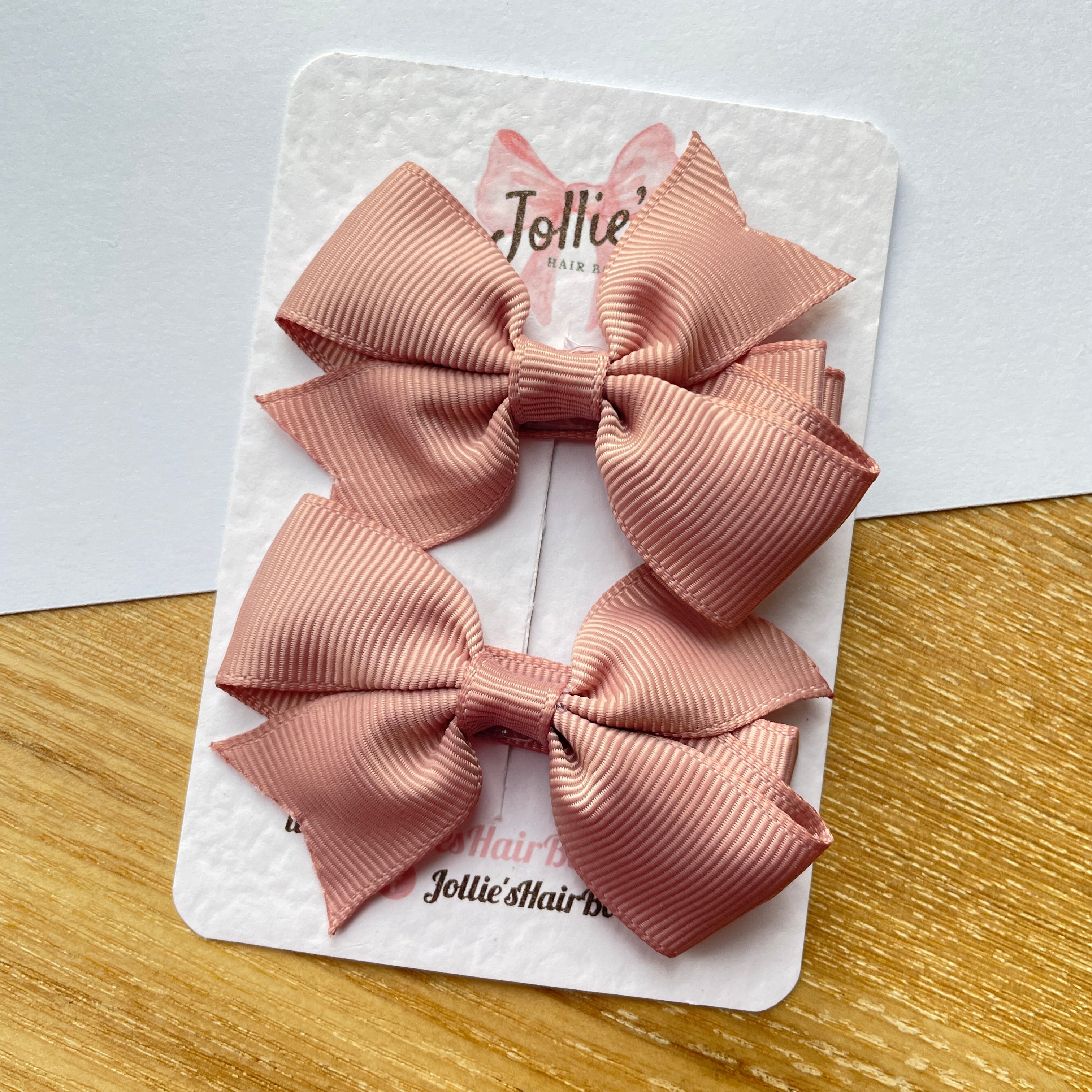 2.5" Antique Mauve Lively Bow Clip Set – Grosgrain Ribbon Hair Bows for Girls (Pair)