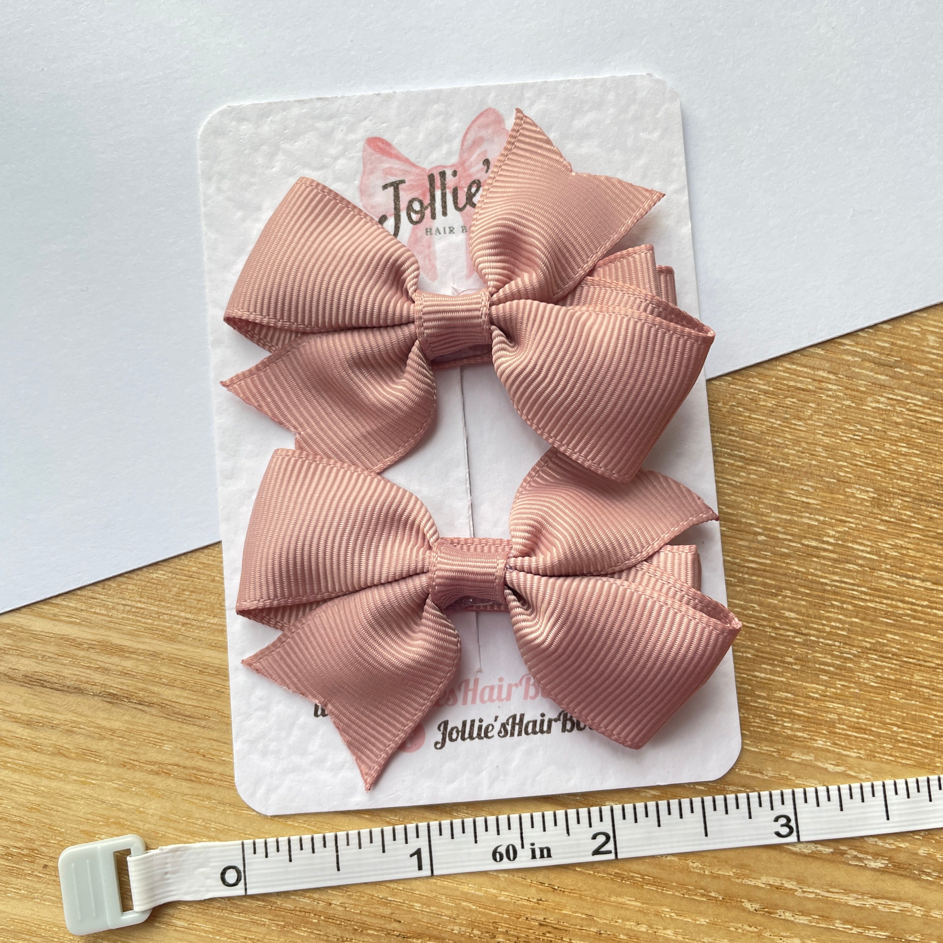 2.5" Antique Mauve Lively Bow Clip Set – Grosgrain Ribbon Hair Bows for Girls (Pair)