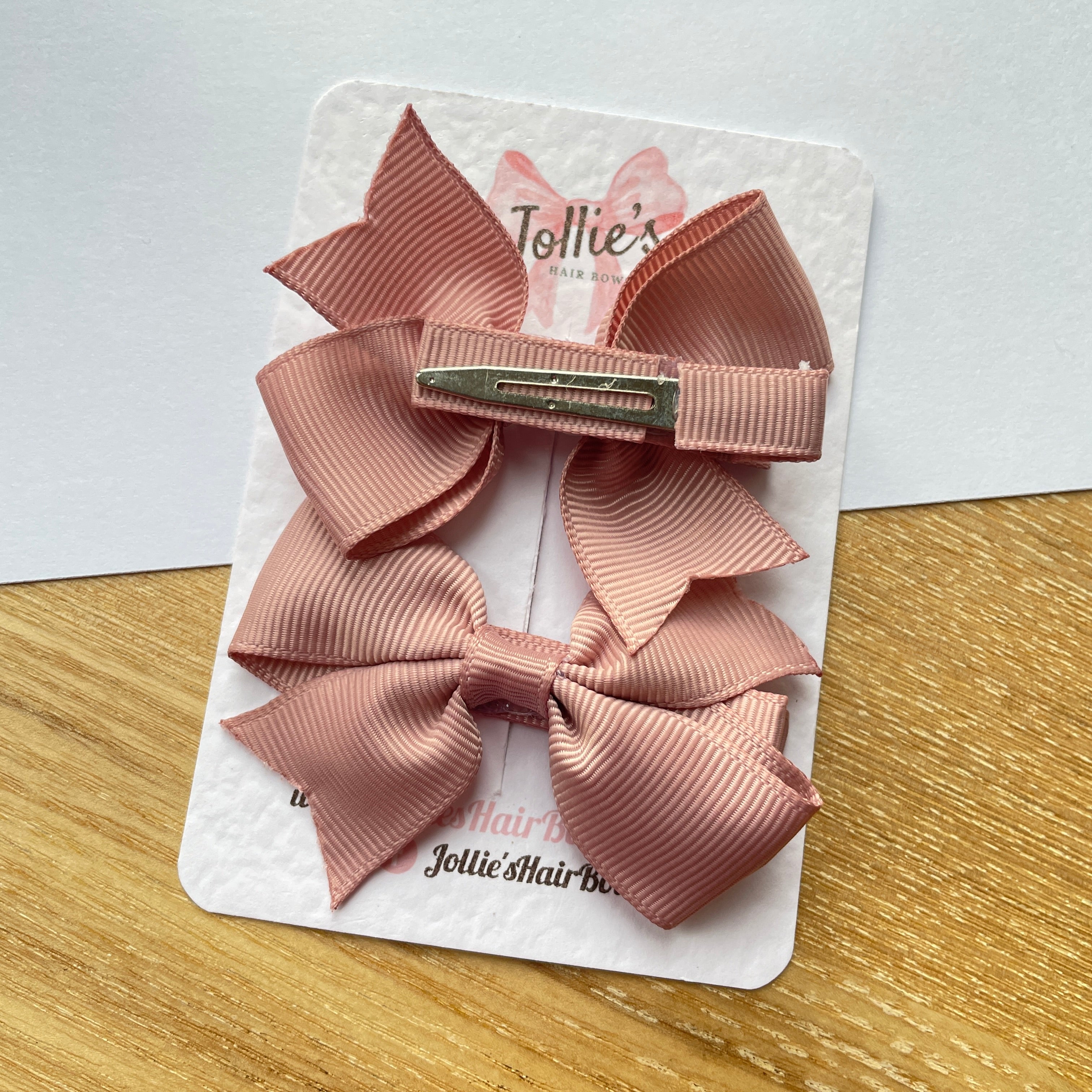 2.5" Antique Mauve Lively Bow Clip Set – Grosgrain Ribbon Hair Bows for Girls (Pair)