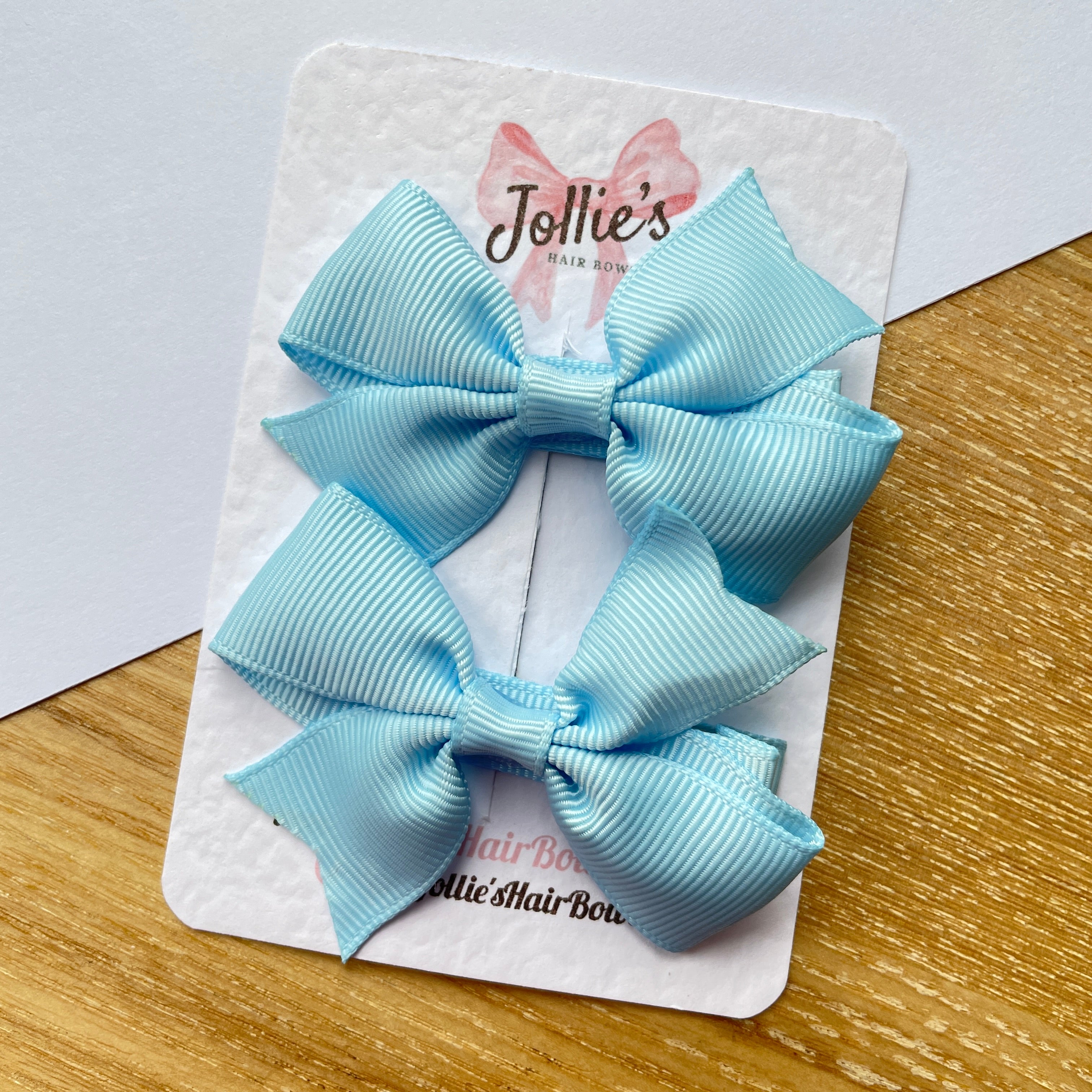 2.5" Blue Topaz Lively Bow Clip Set – Grosgrain Ribbon Hair Bows for Girls (Pair)
