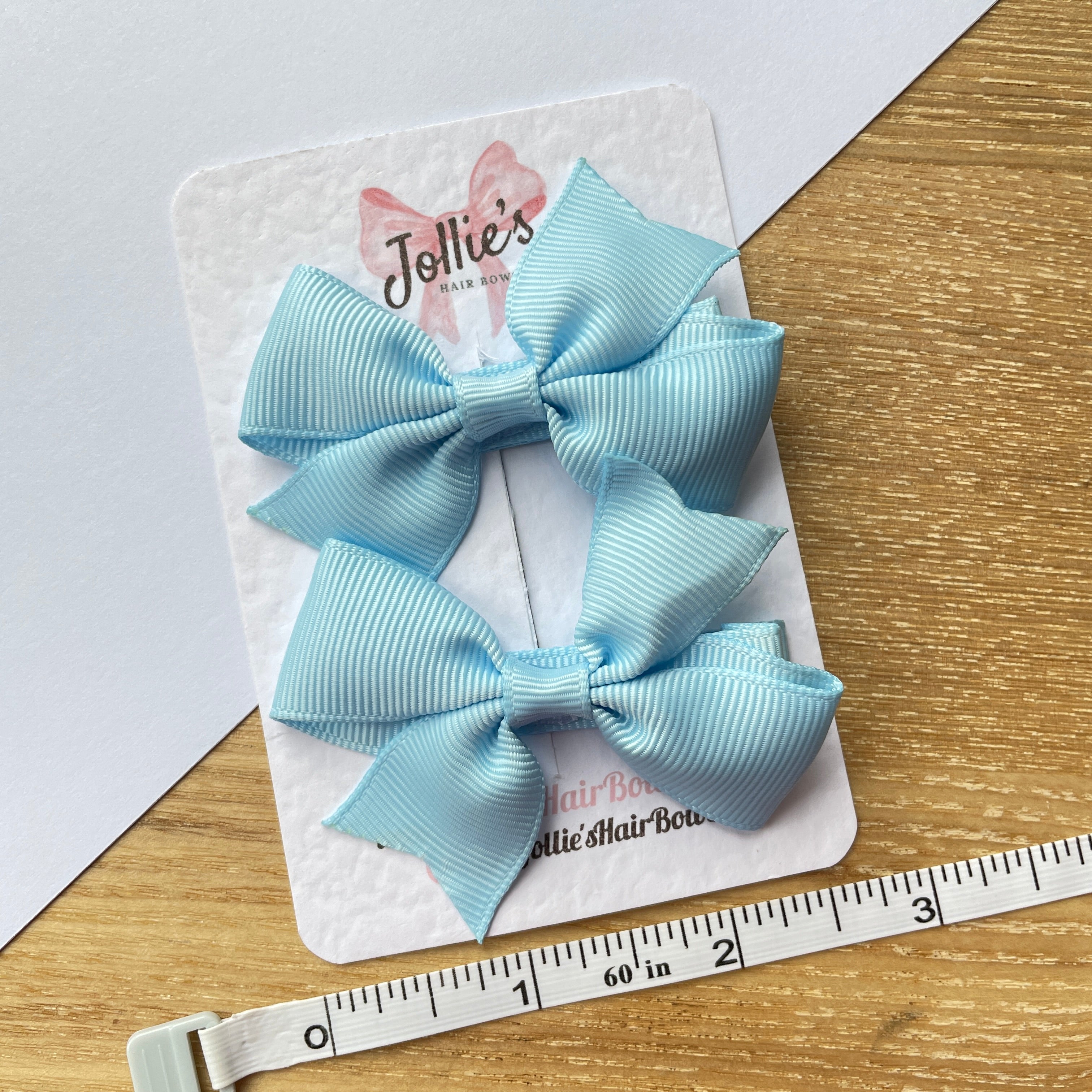 2.5" Blue Topaz Lively Bow Clip Set – Grosgrain Ribbon Hair Bows for Girls (Pair)