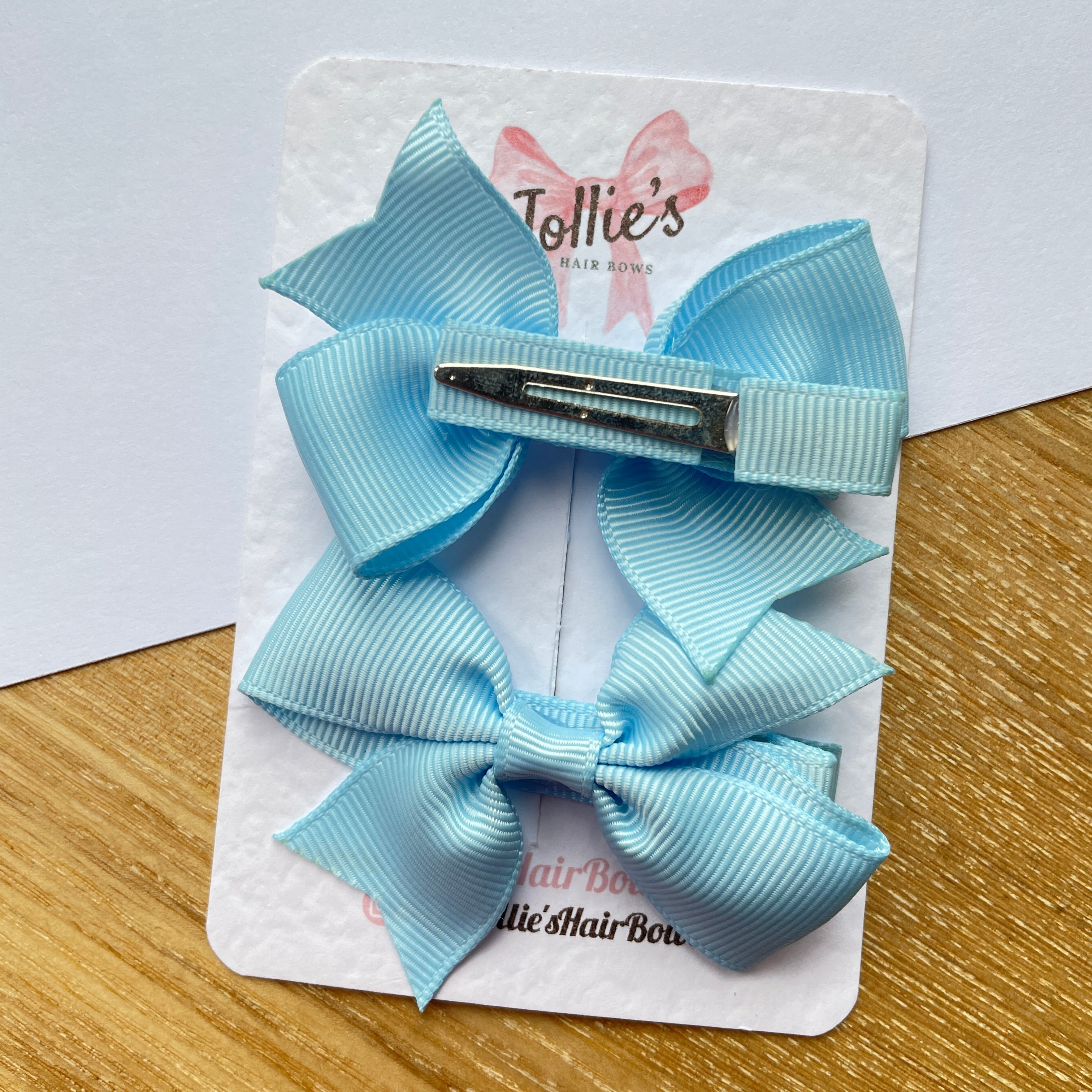 2.5" Blue Topaz Lively Bow Clip Set – Grosgrain Ribbon Hair Bows for Girls (Pair)