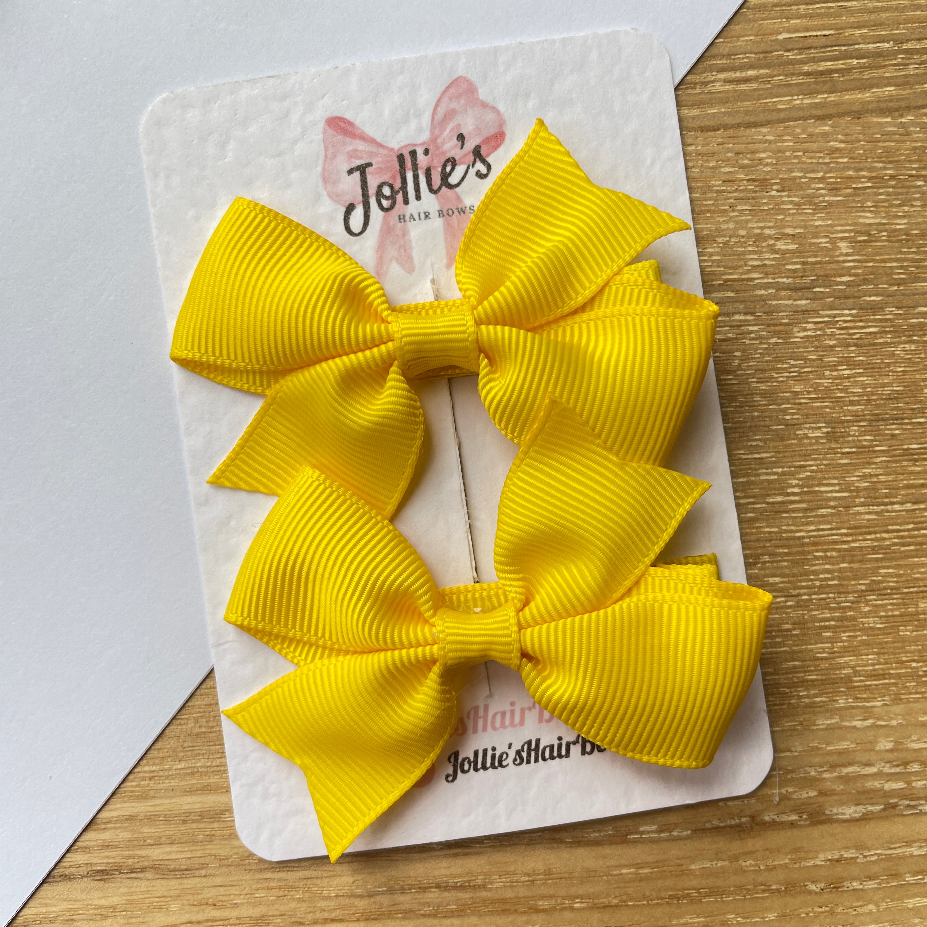 2.5" Daffodil Lively Bow Clip Set – Grosgrain Ribbon Hair Bows for Girls (Pair)