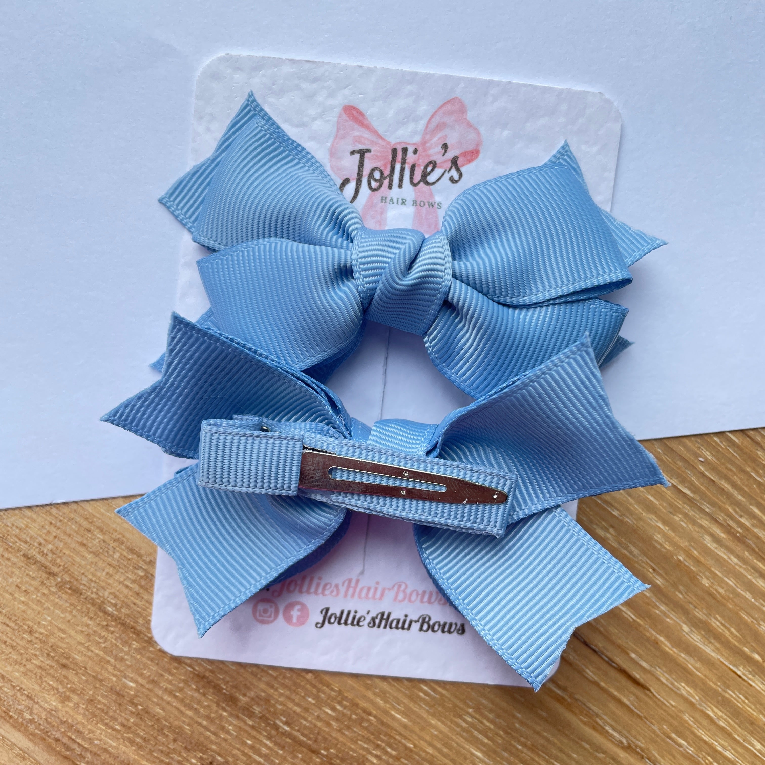3" French Blue Layered Hair Bows (Pair) β Grosgrain with Alligator Clip
