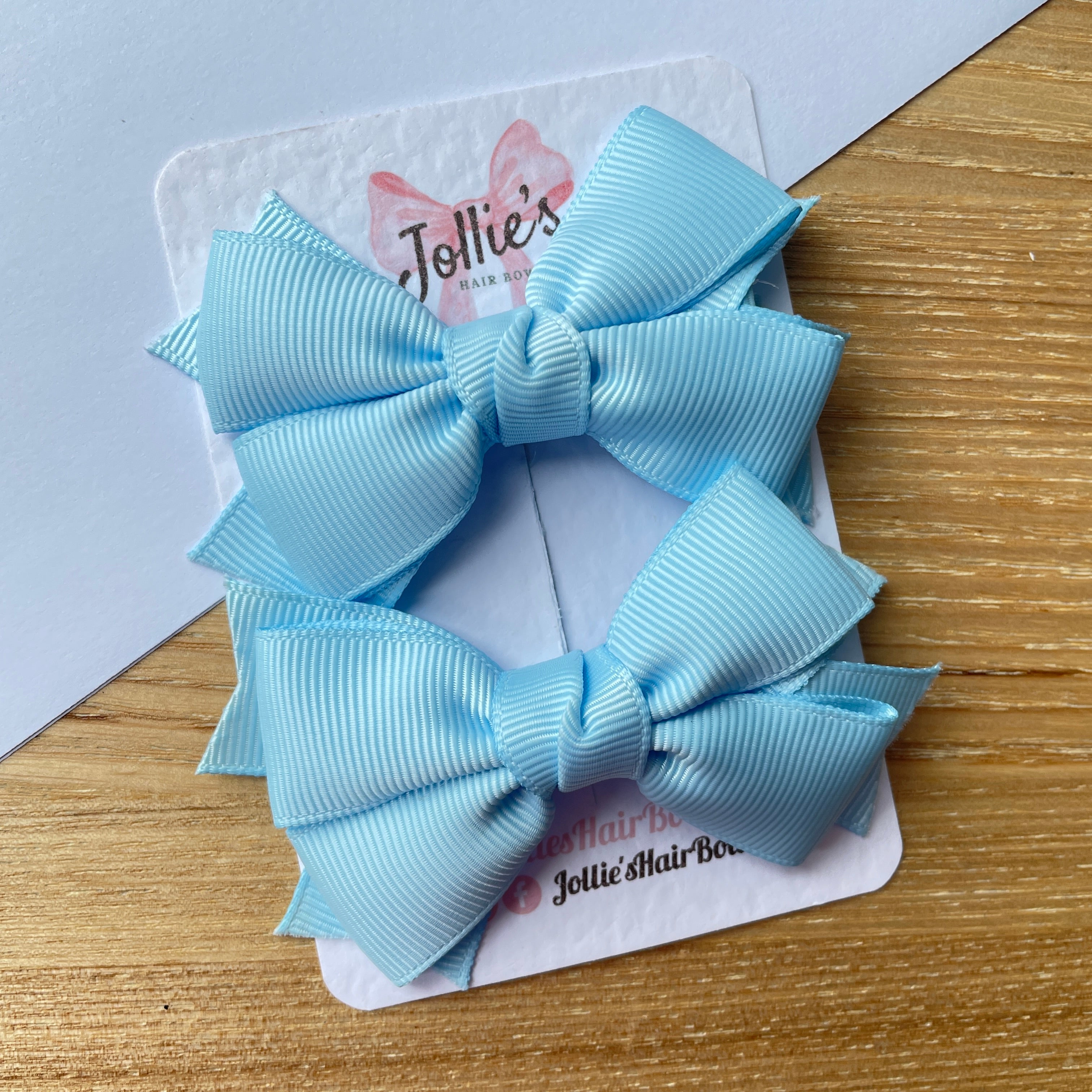3" Blue Topaz Layered Hair Bows (Pair) β Grosgrain with Alligator Clip