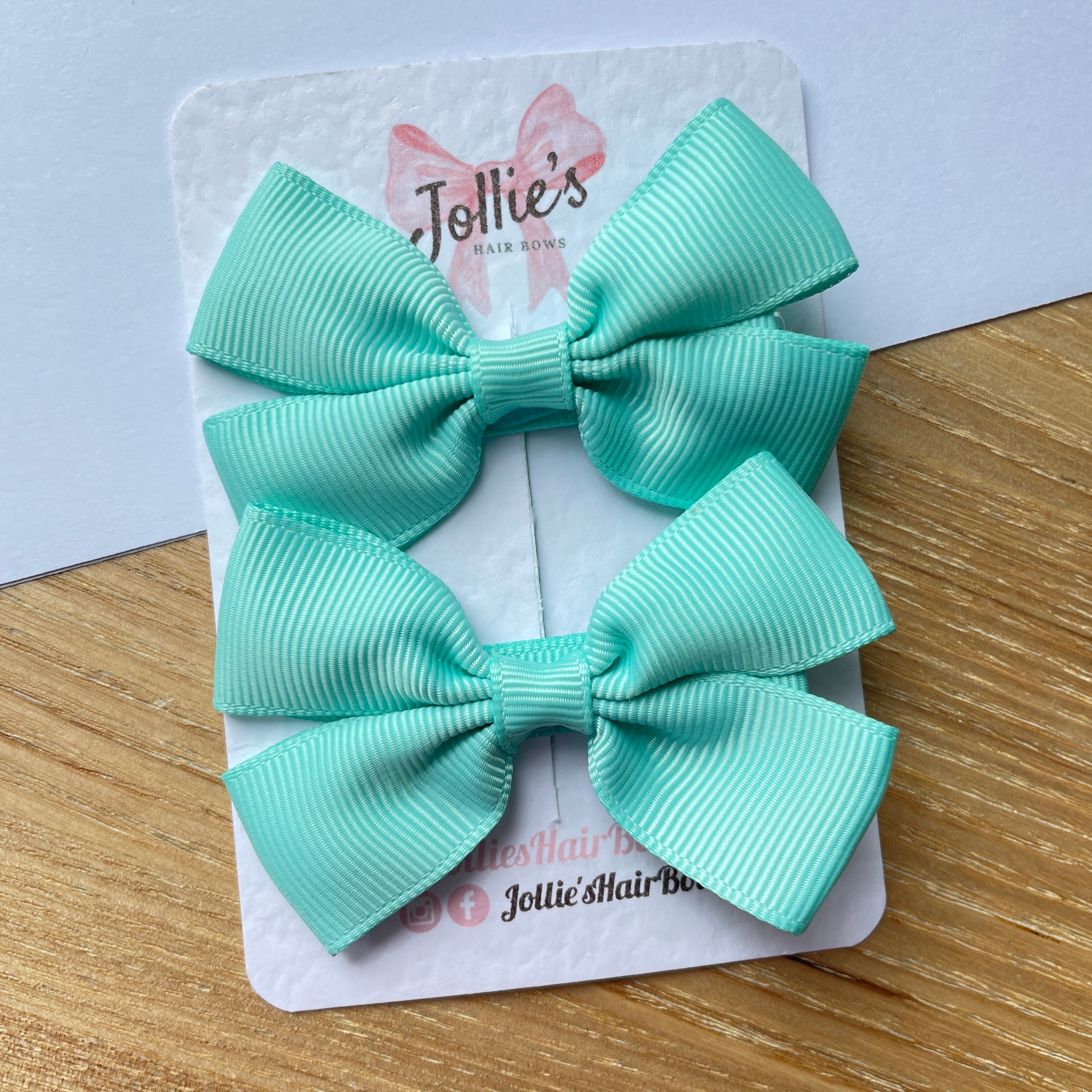 2.5" Aqua Classic Hair Bows (Pair) β Grosgrain Ribbon with Lined Alligator Clips