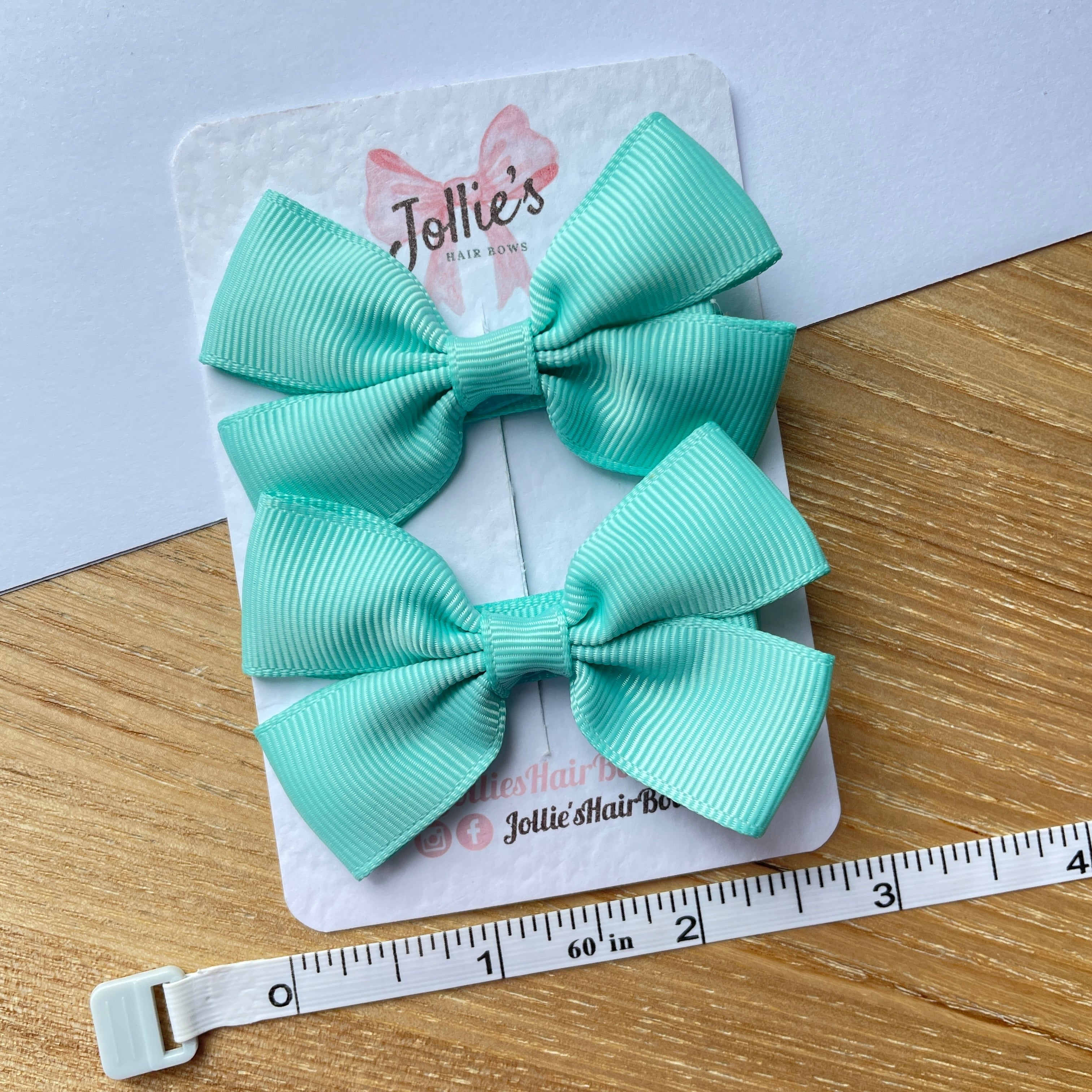 2.5" Aqua Classic Hair Bows (Pair) – Grosgrain Ribbon with Lined Alligator Clips