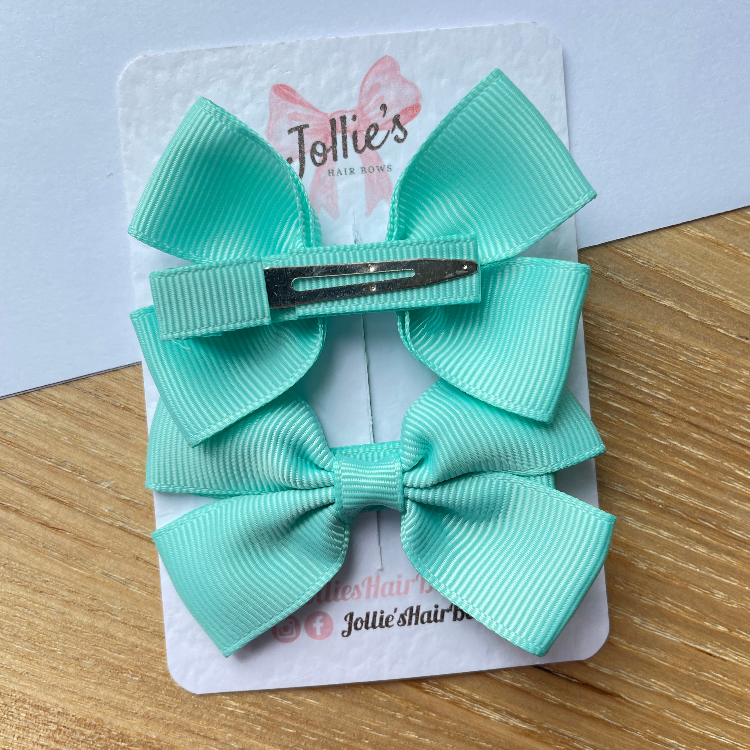 2.5" Aqua Classic Hair Bows (Pair) β Grosgrain Ribbon with Lined Alligator Clips