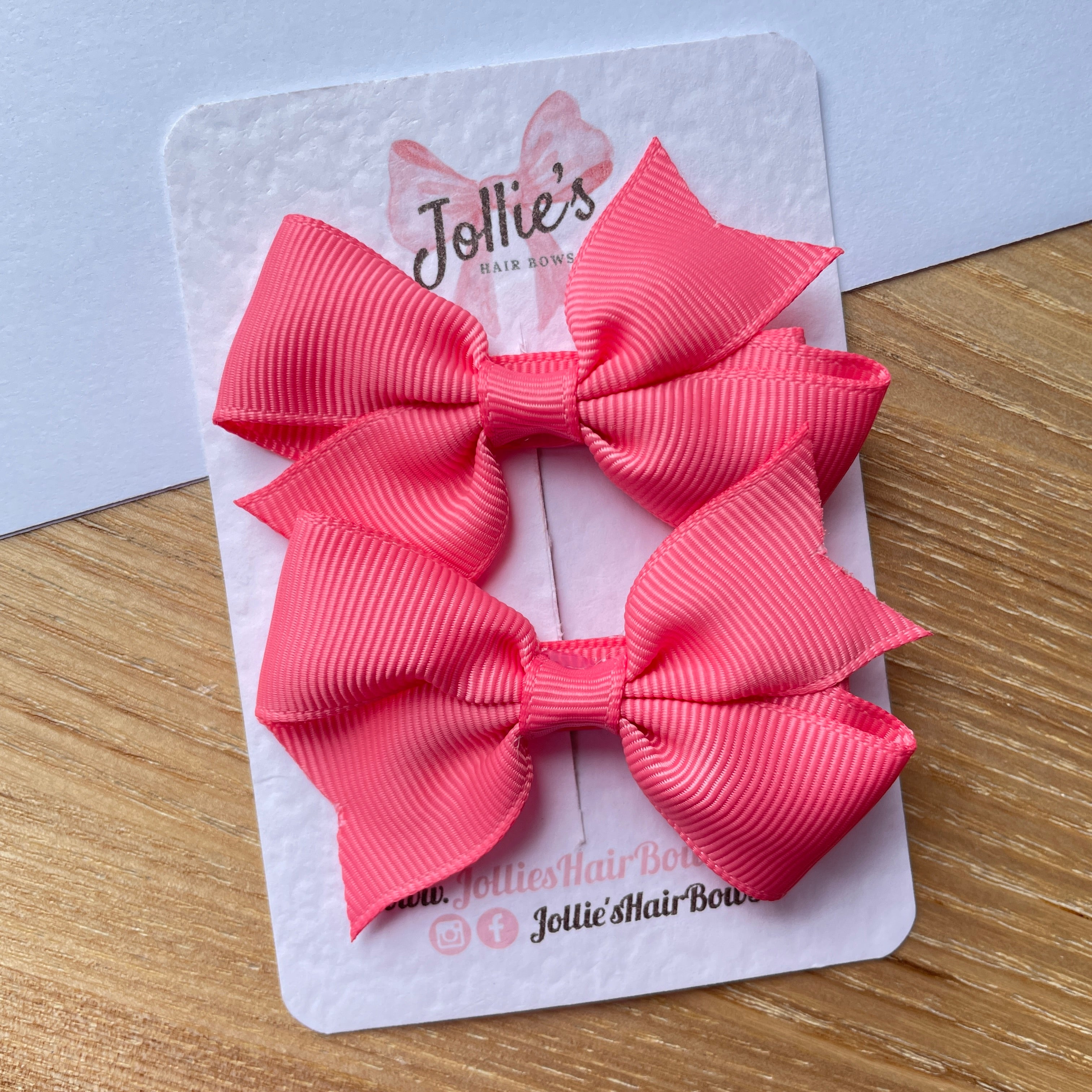 2.5" Coral Rose Lively Bow Clip Set – Grosgrain Ribbon Hair Bows for Girls (Pair)