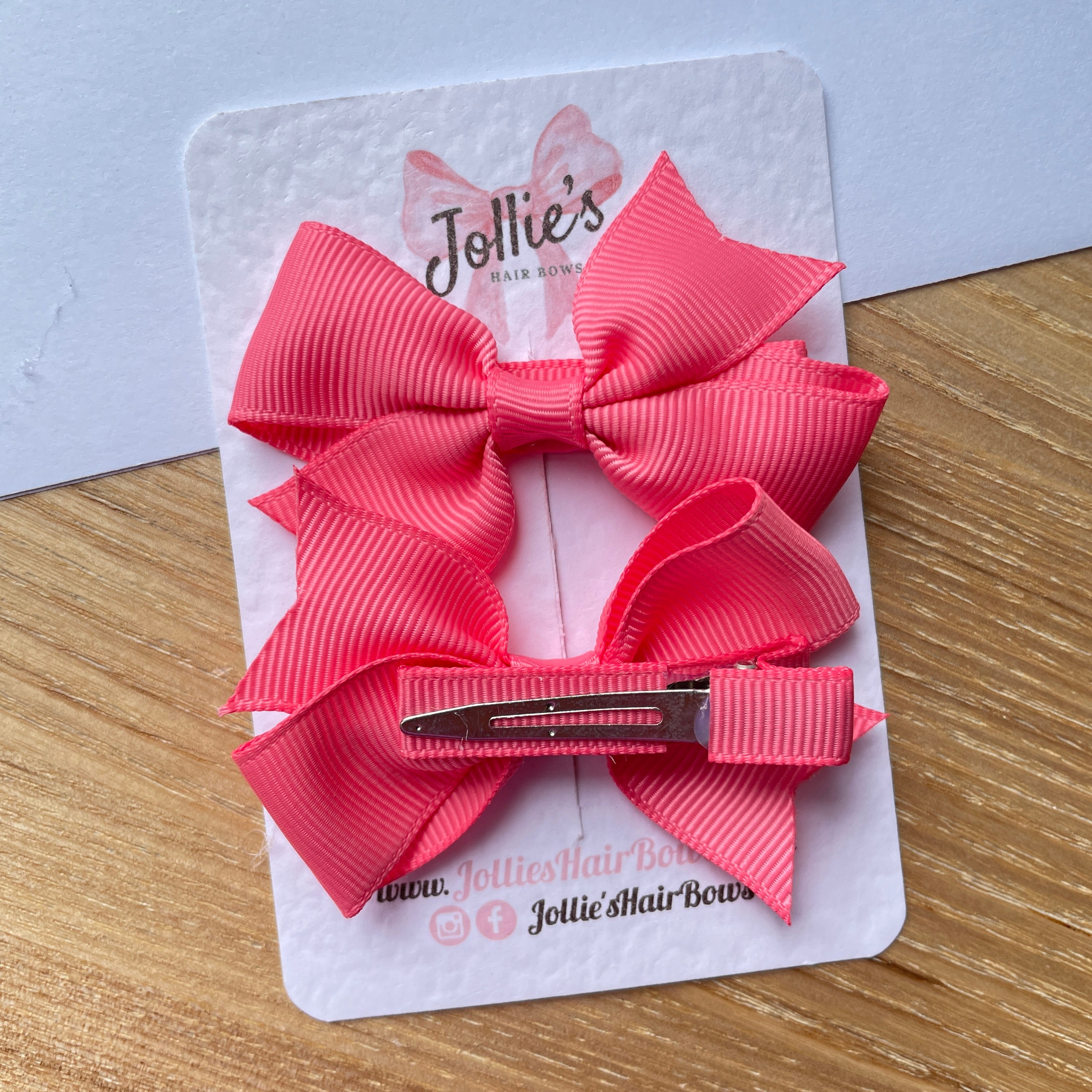 2.5" Coral Rose Lively Bow Clip Set – Grosgrain Ribbon Hair Bows for Girls (Pair)