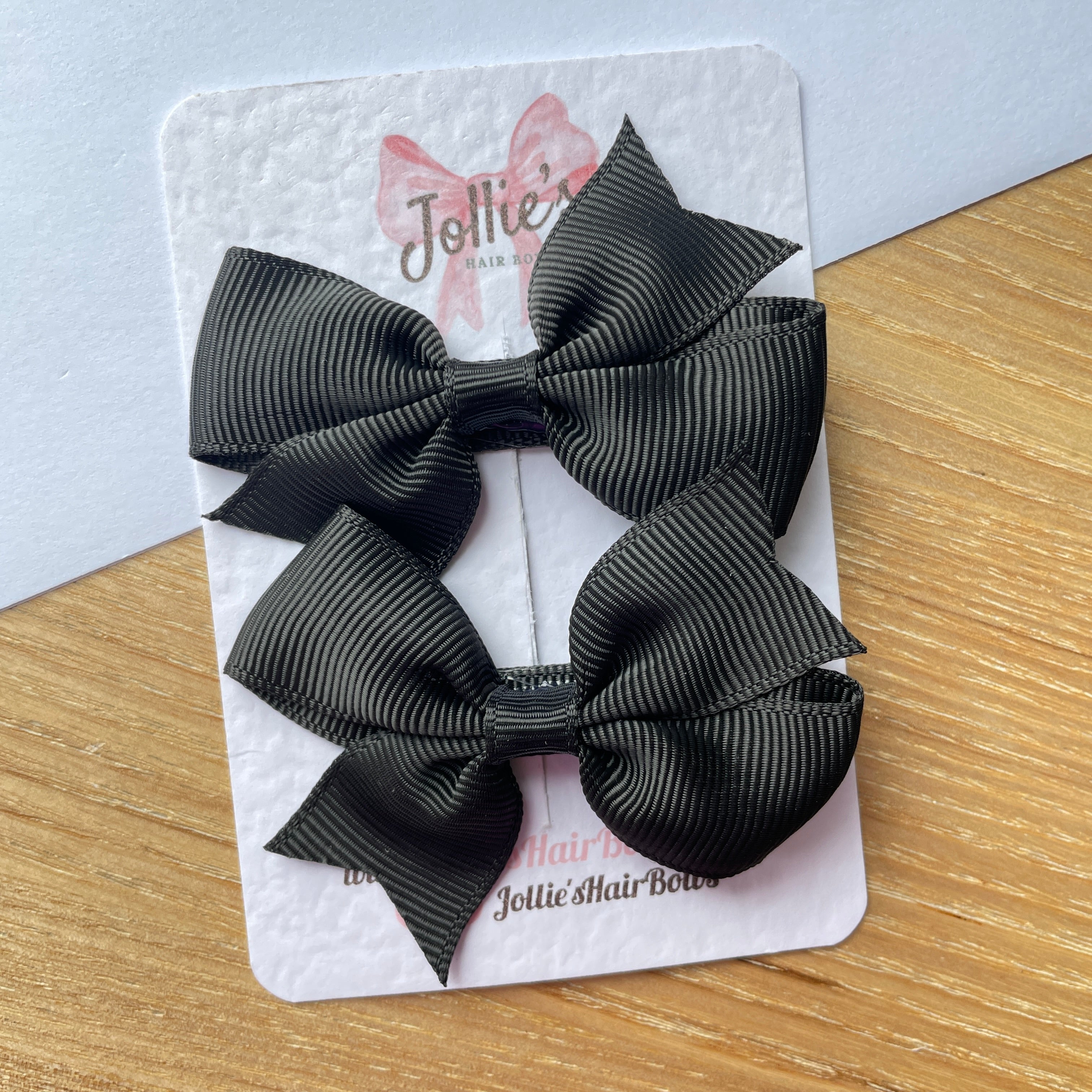 2.5" Black Lively Bow Clip Set – Grosgrain Ribbon Hair Bows for Girls (Pair)