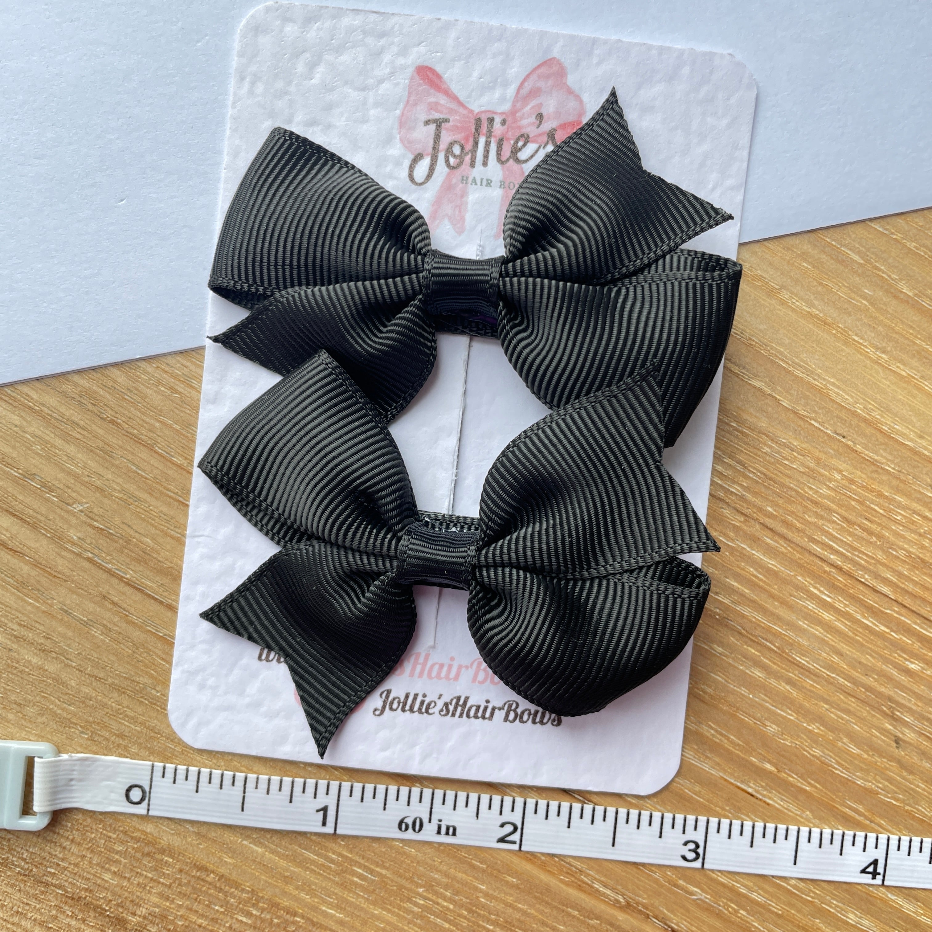 2.5" Black Lively Bow Clip Set – Grosgrain Ribbon Hair Bows for Girls (Pair)