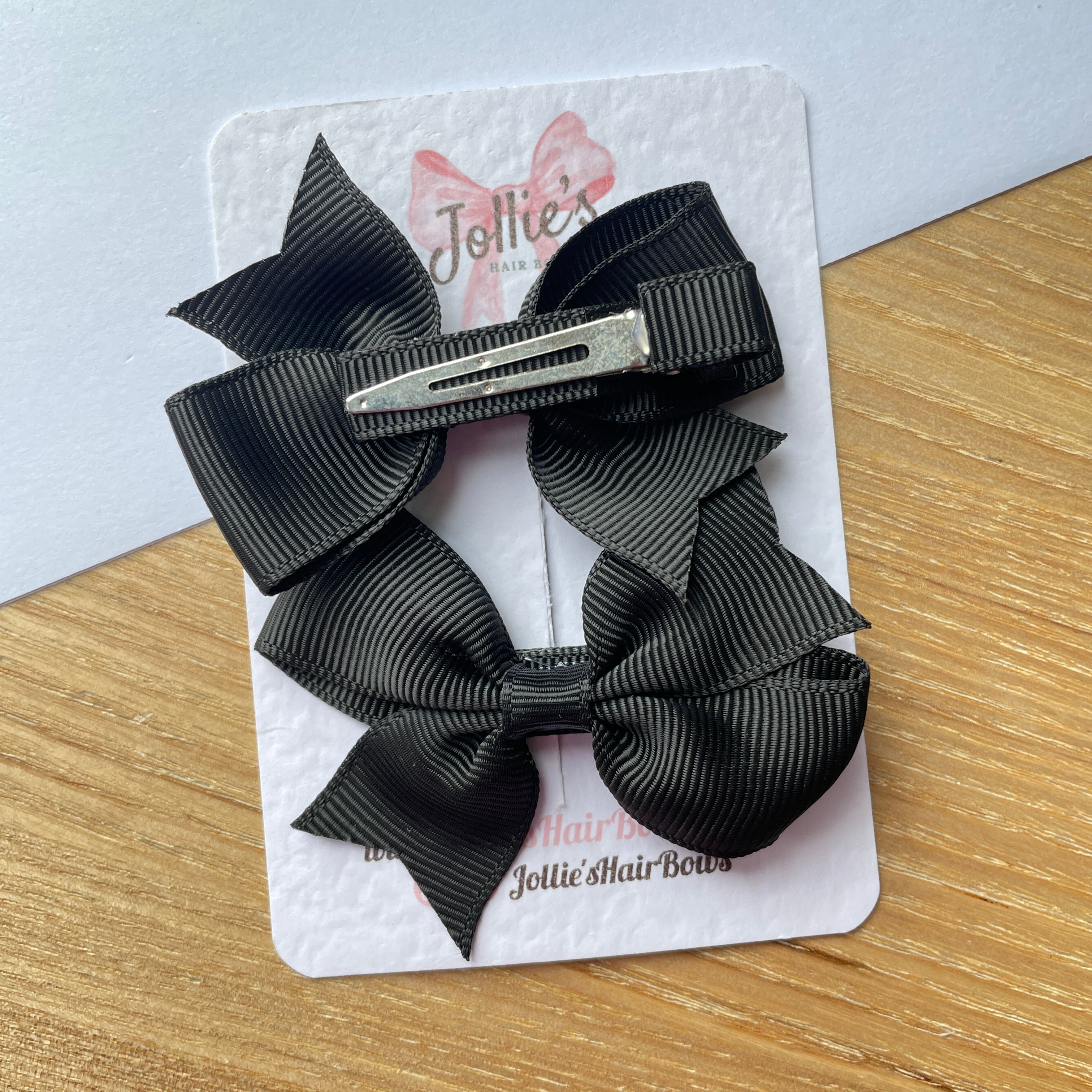 2.5" Black Lively Bow Clip Set – Grosgrain Ribbon Hair Bows for Girls (Pair)