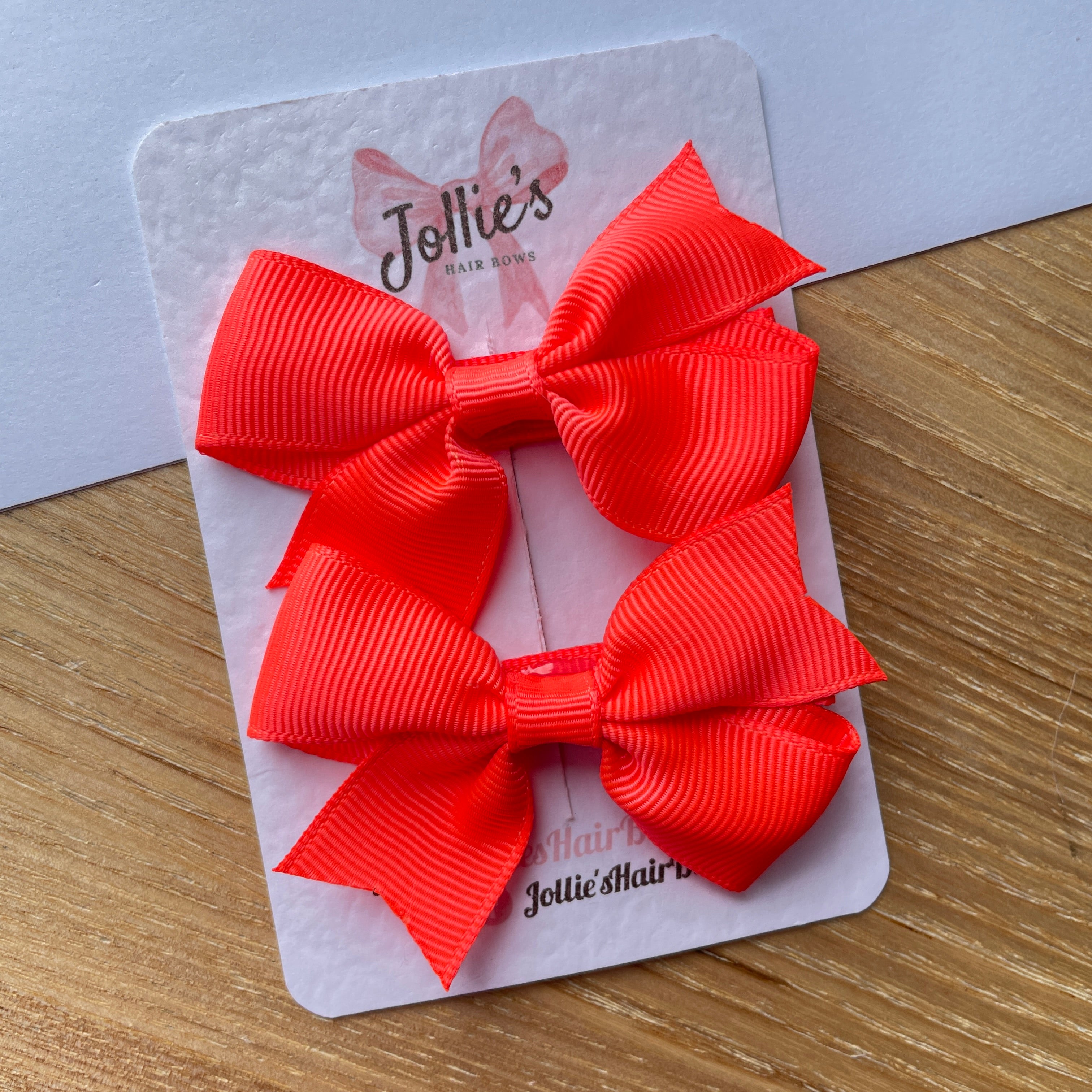 2.5" Neon Orange Lively Bow Clip Set – Grosgrain Ribbon Hair Bows for Girls (Pair)