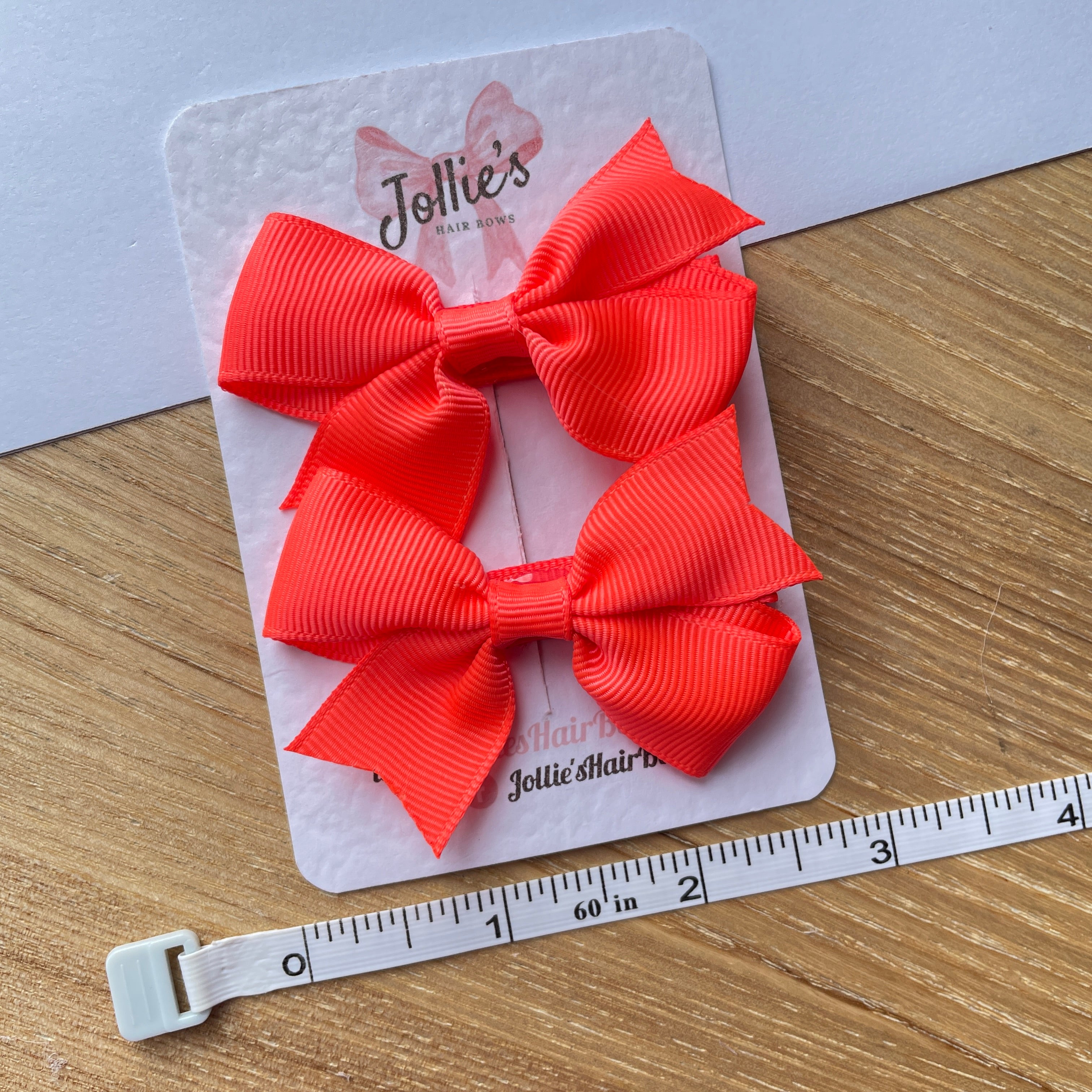 2.5" Neon Orange Lively Bow Clip Set – Grosgrain Ribbon Hair Bows for Girls (Pair)