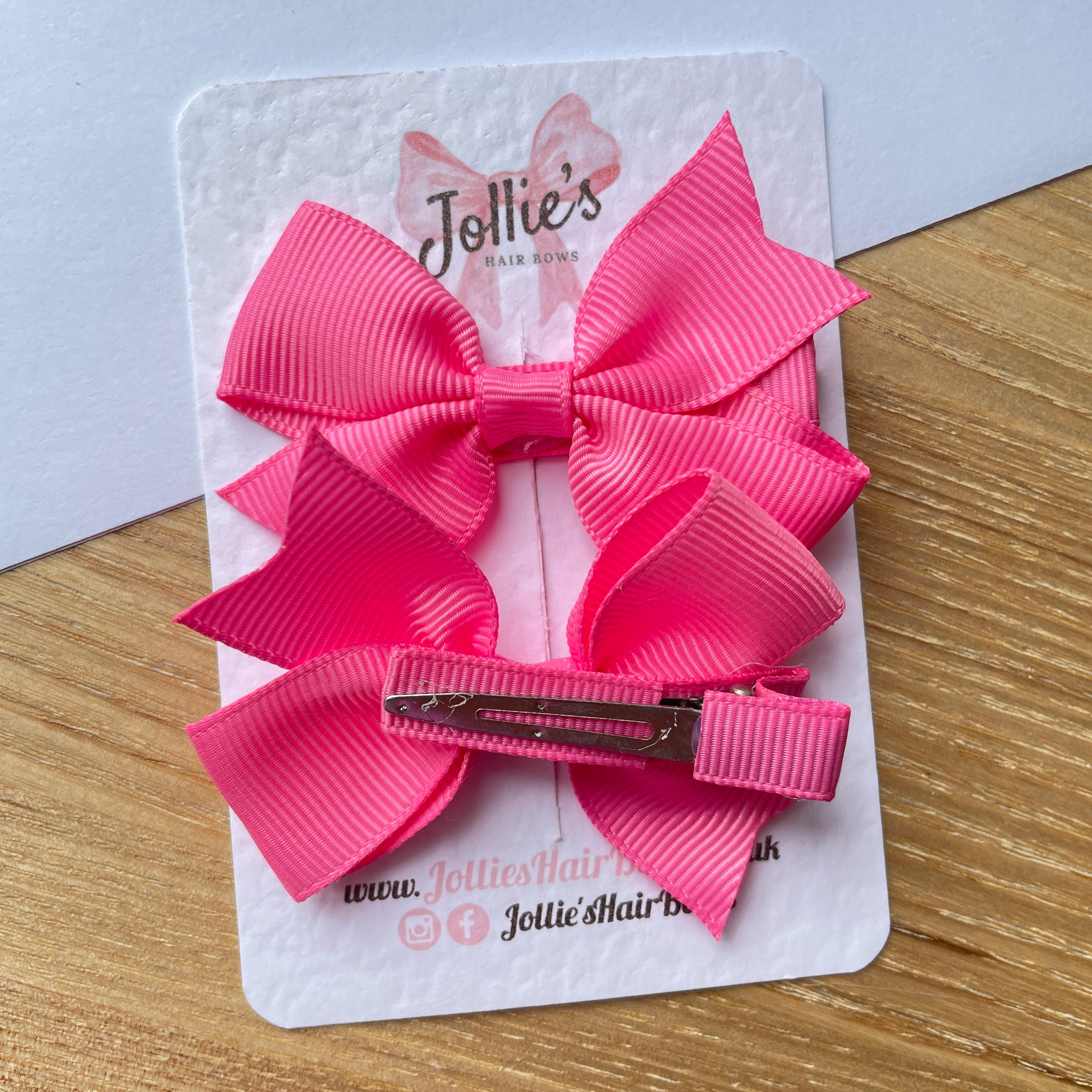 2.5" Hot Pink Lively Bow Clip Set – Grosgrain Ribbon Hair Bows for Girls (Pair)
