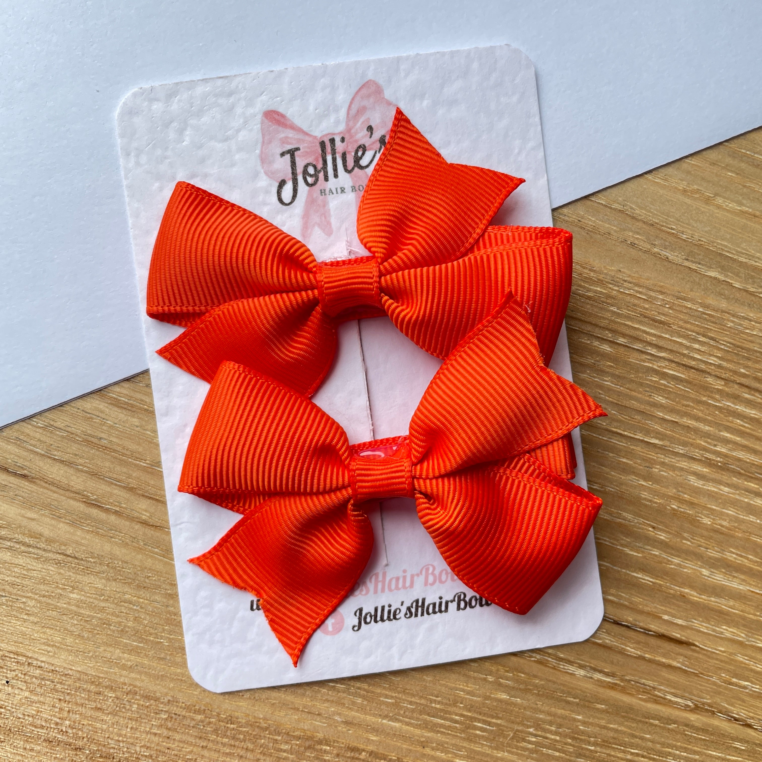 2.5" Autumn Orange Lively Bow Clip Set – Grosgrain Ribbon Hair Bows for Girls (Pair)