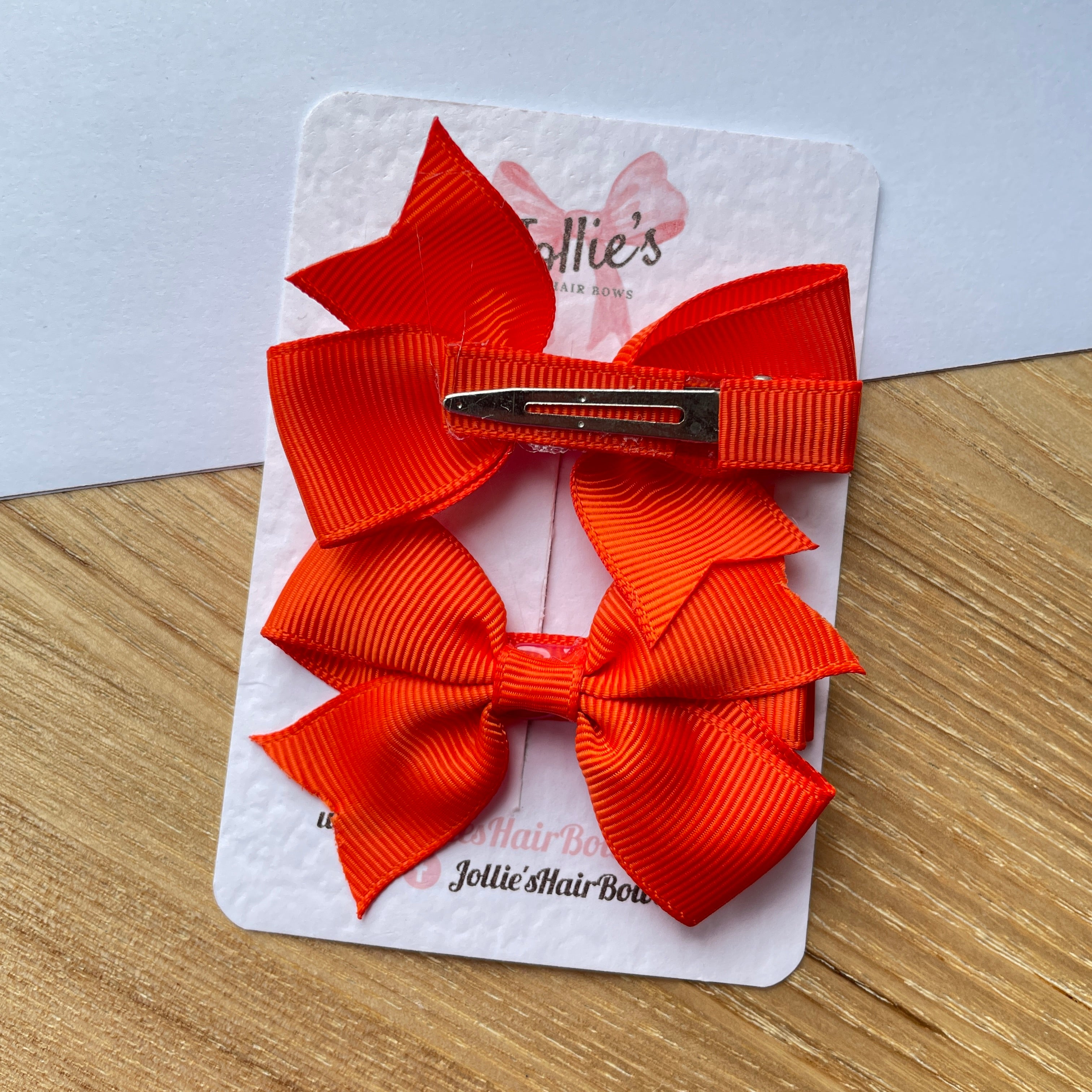 2.5" Autumn Orange Lively Bow Clip Set – Grosgrain Ribbon Hair Bows for Girls (Pair)