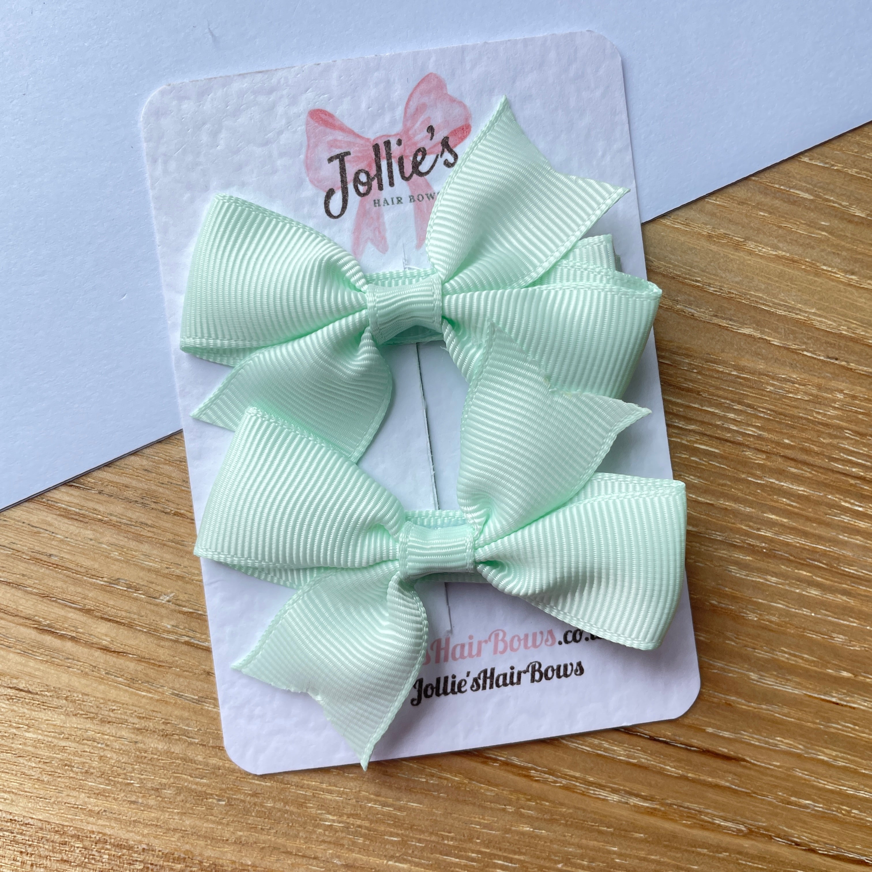 2.5" Ice Mint Lively Bow Clip Set – Grosgrain Ribbon Hair Bows for Girls (Pair)