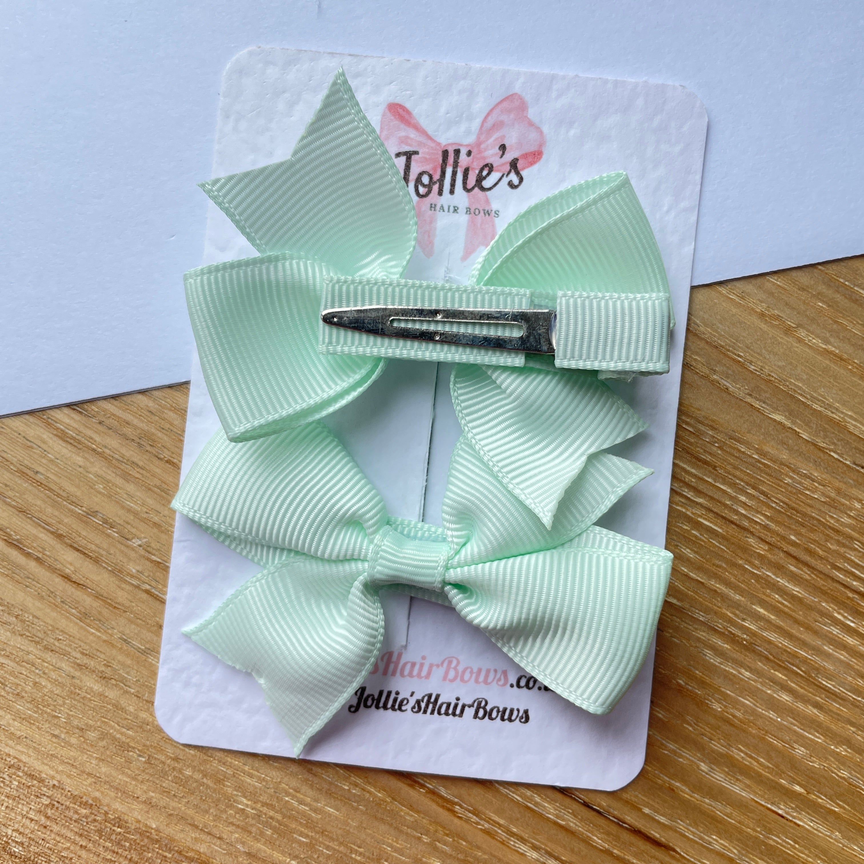 2.5" Ice Mint Lively Bow Clip Set – Grosgrain Ribbon Hair Bows for Girls (Pair)