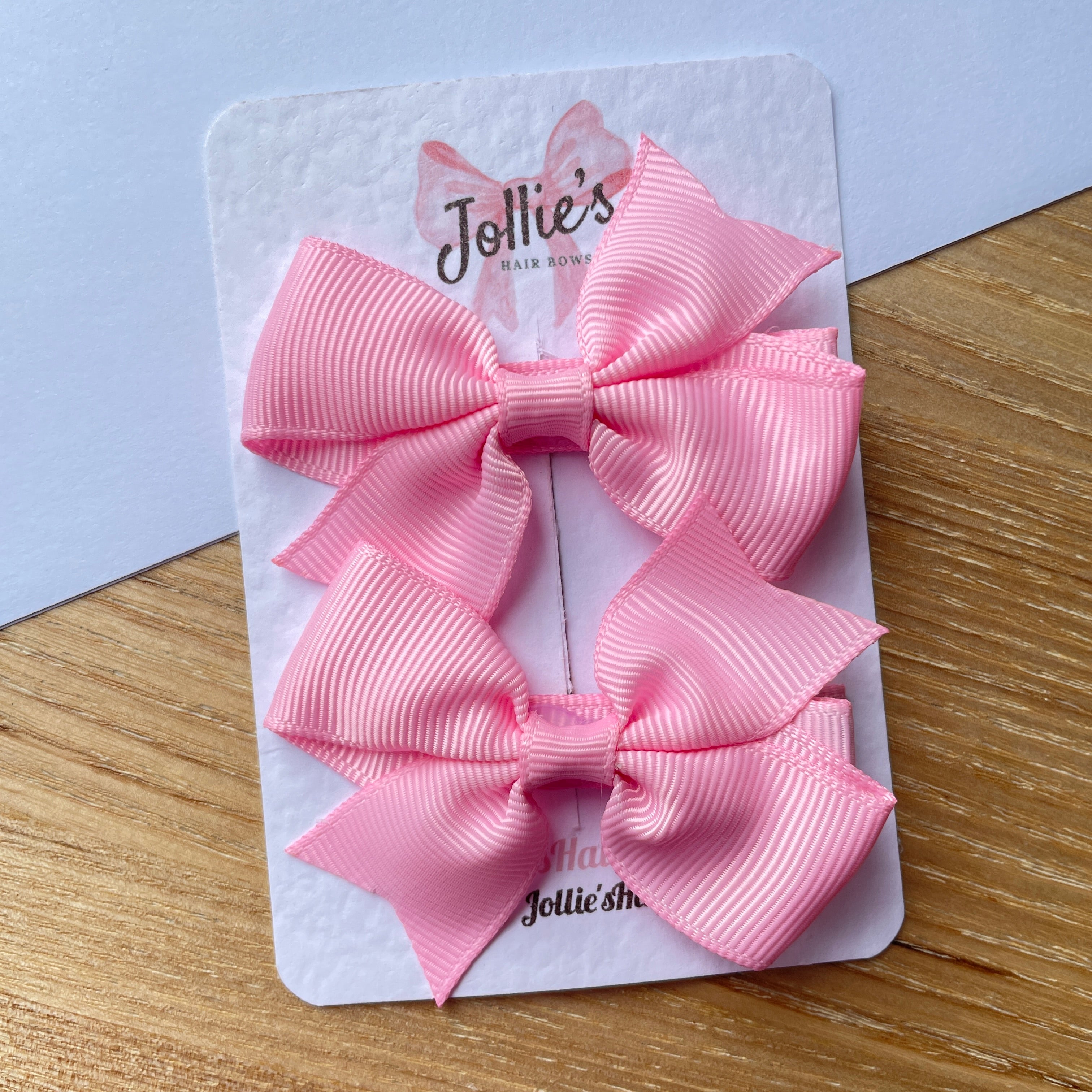 2.5" Rose Pink Lively Bow Clip Set – Grosgrain Ribbon Hair Bows for Girls (Pair)