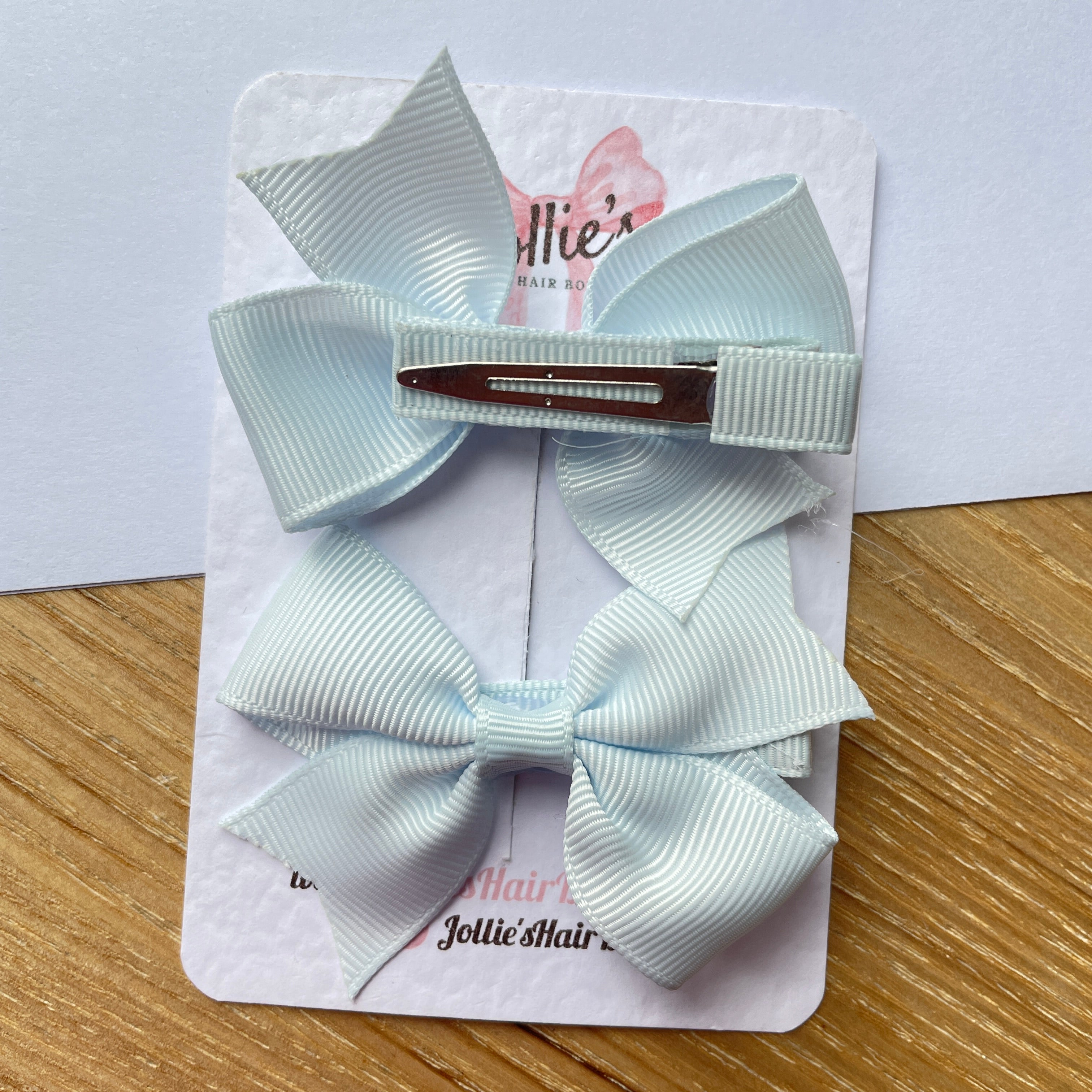 2.5" Blue Vapor Lively Bow Clip Set – Grosgrain Ribbon Hair Bows for Girls (Pair)