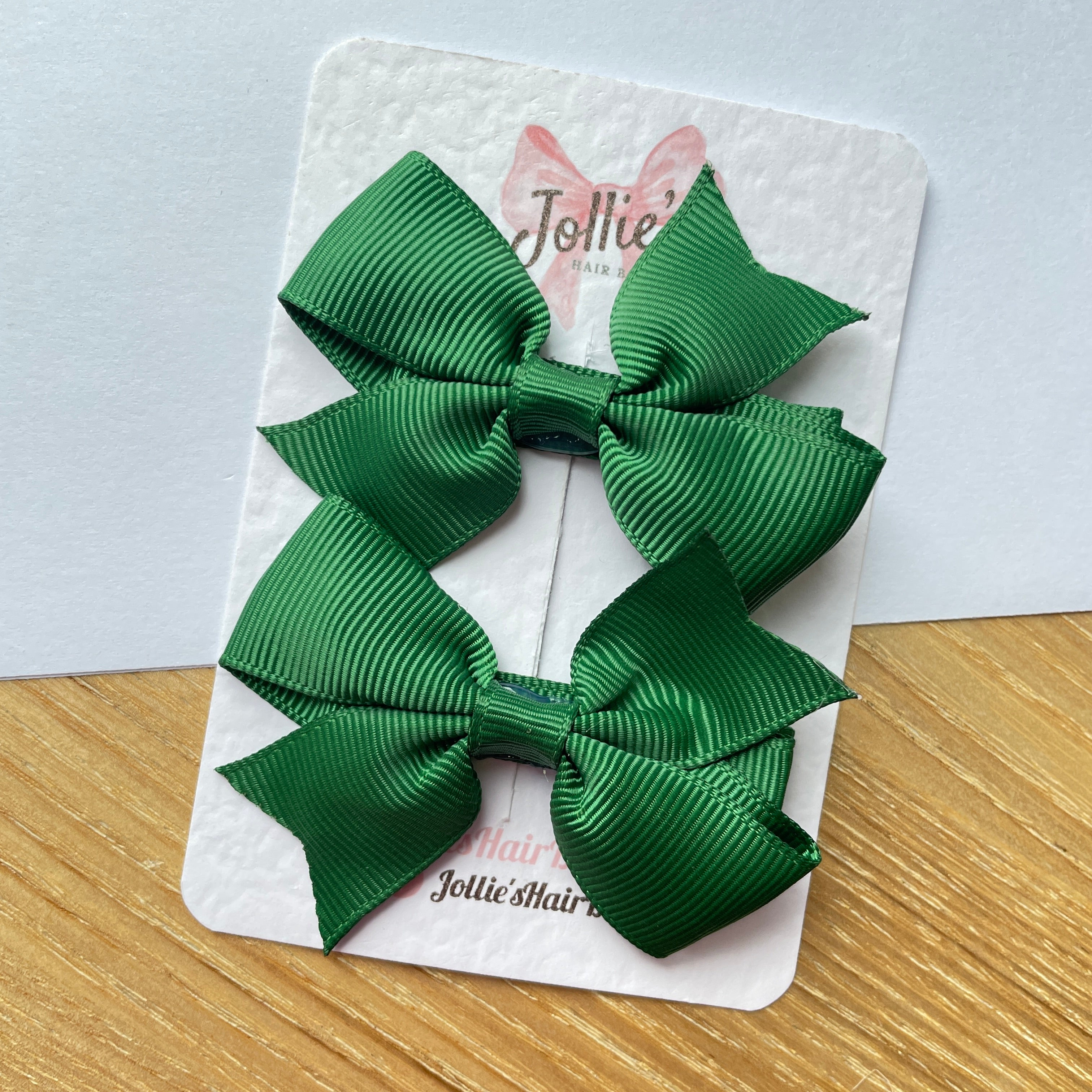 2.5" Forest Green Lively Bow Clip Set – Grosgrain Ribbon Hair Bows for Girls (Pair)