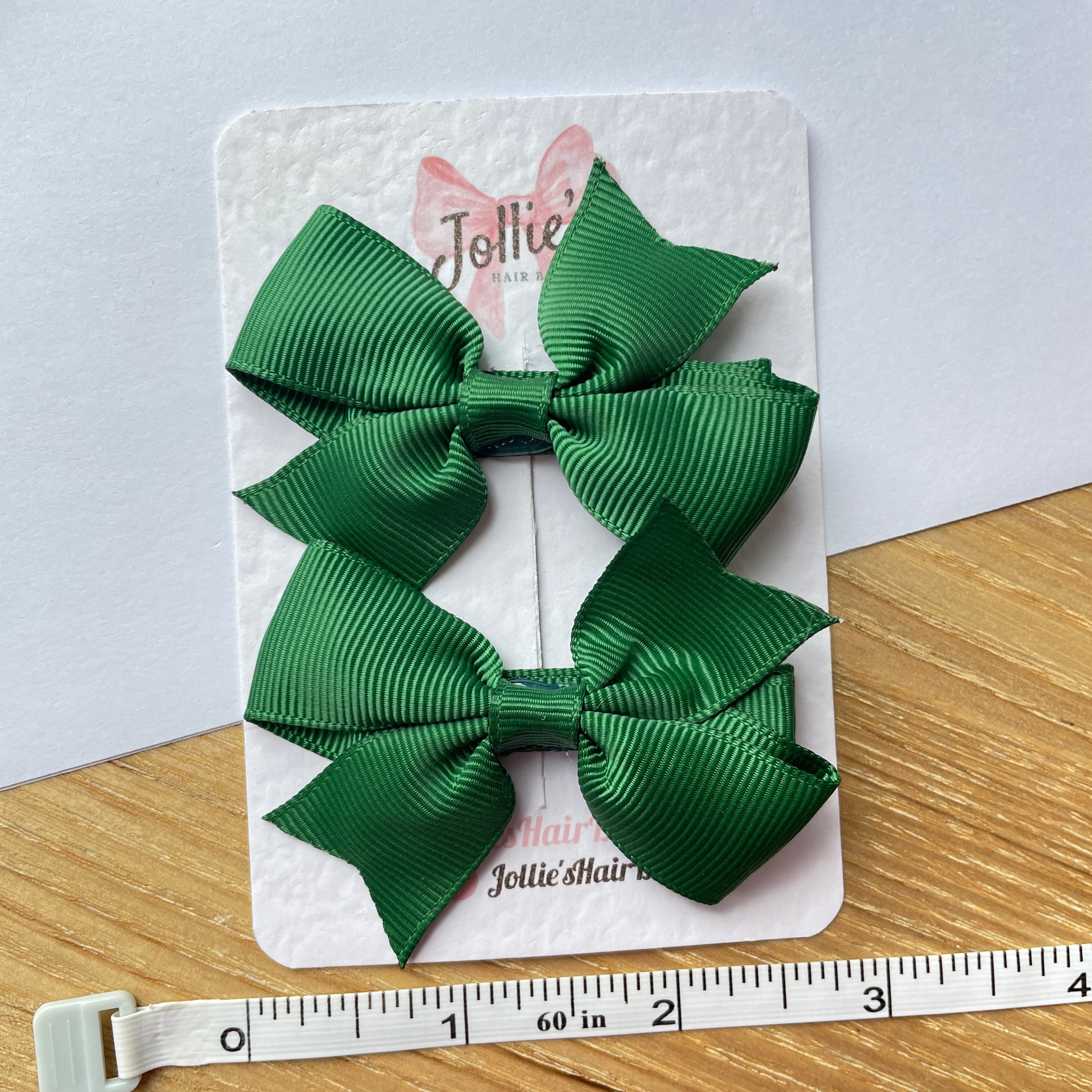 2.5" Forest Green Lively Bow Clip Set – Grosgrain Ribbon Hair Bows for Girls (Pair)