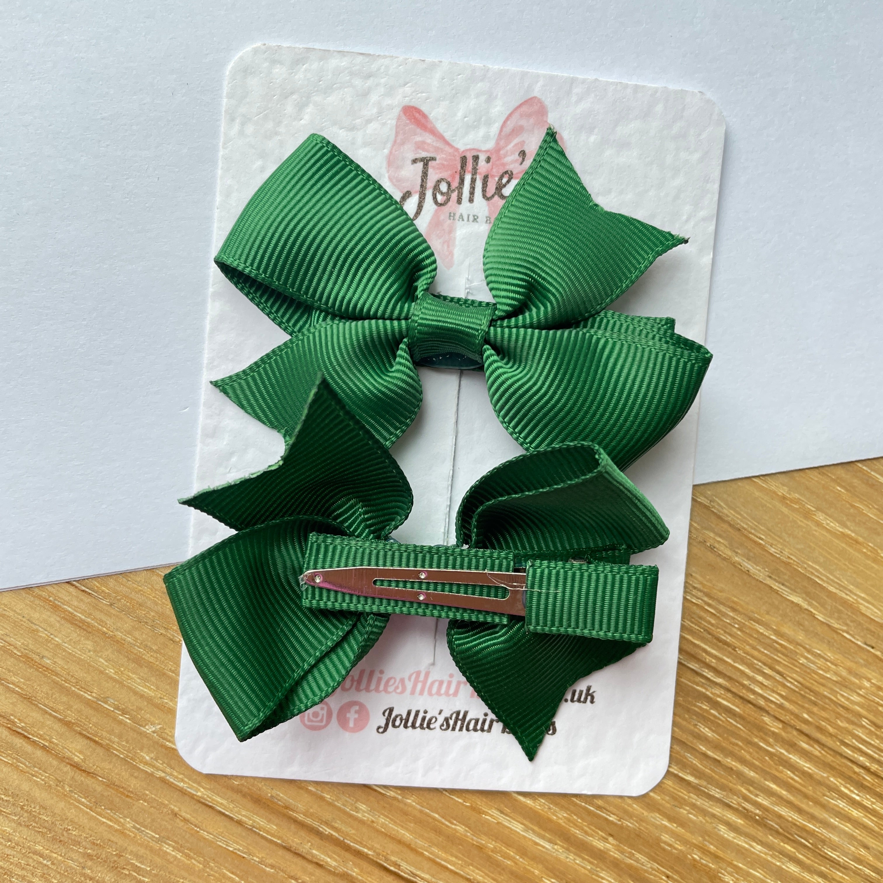 2.5" Forest Green Lively Bow Clip Set – Grosgrain Ribbon Hair Bows for Girls (Pair)