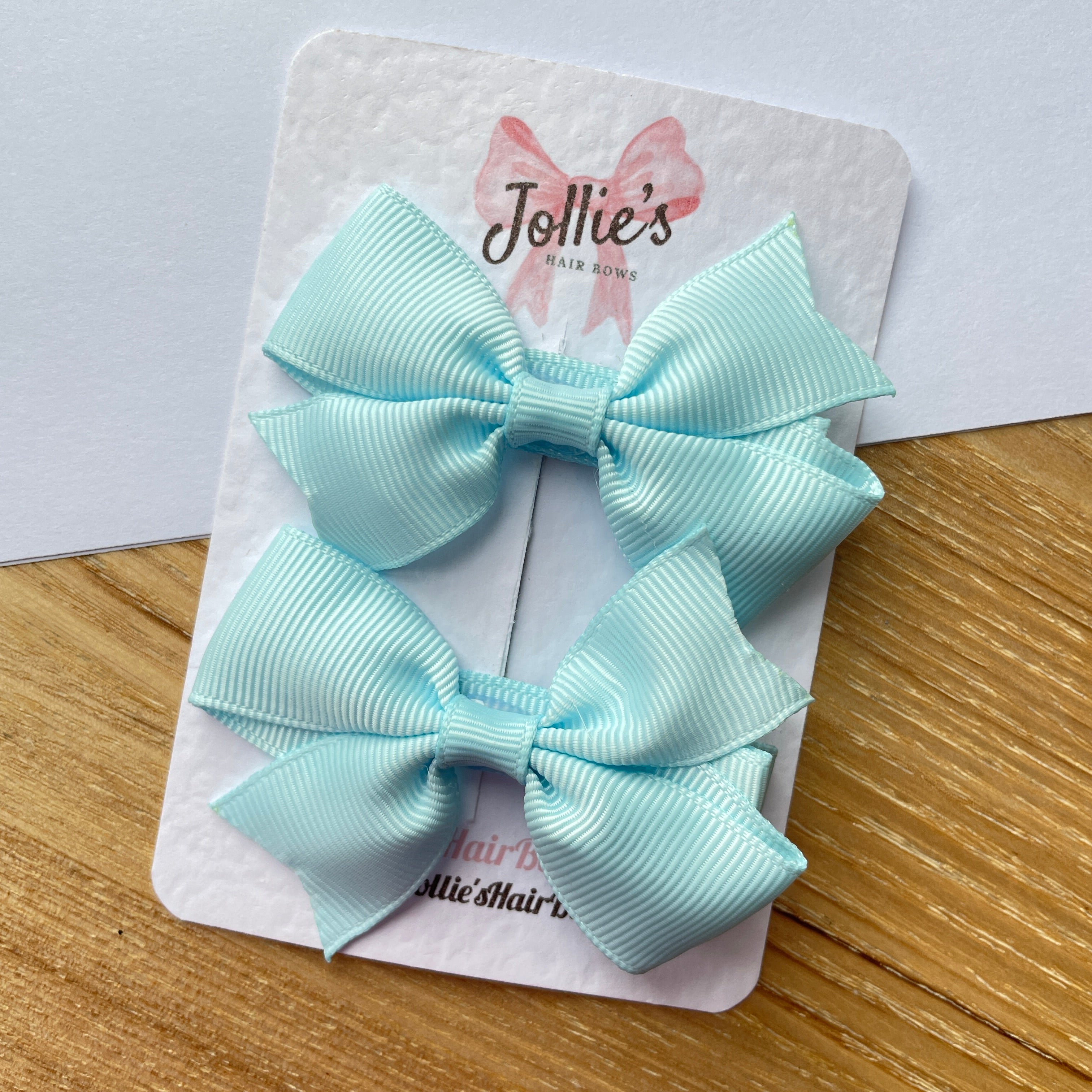 2.5" Light Blue Lively Bow Clip Set – Grosgrain Ribbon Hair Bows for Girls (Pair)