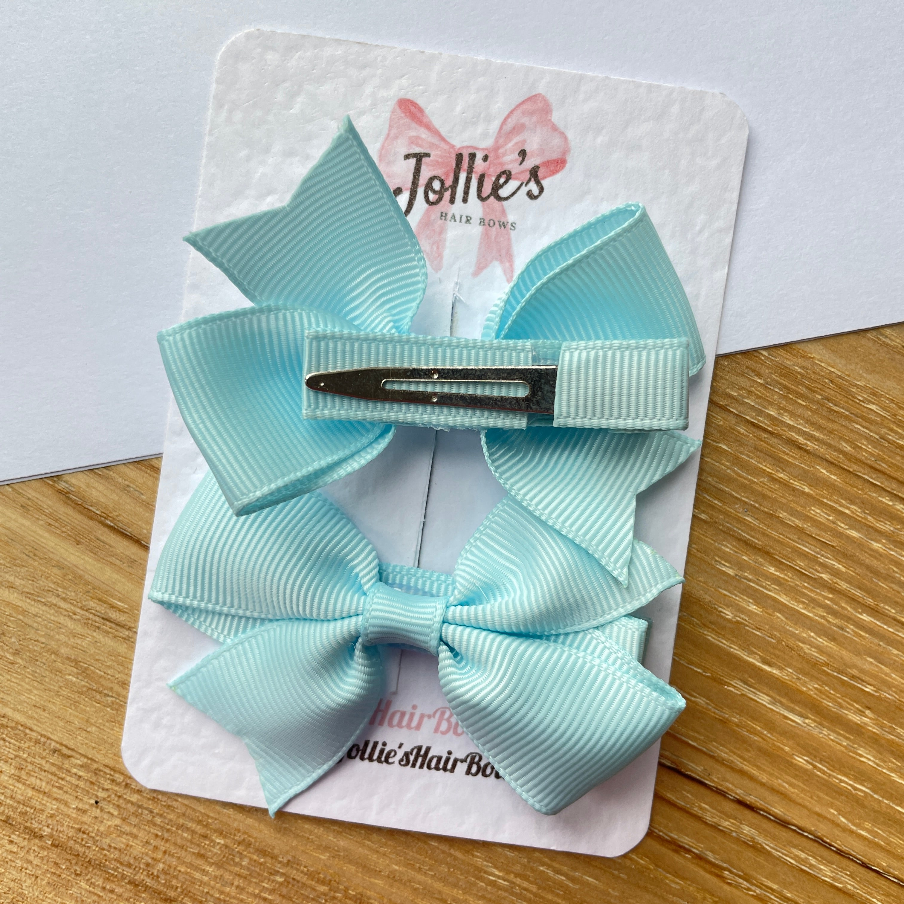 2.5" Light Blue Lively Bow Clip Set – Grosgrain Ribbon Hair Bows for Girls (Pair)