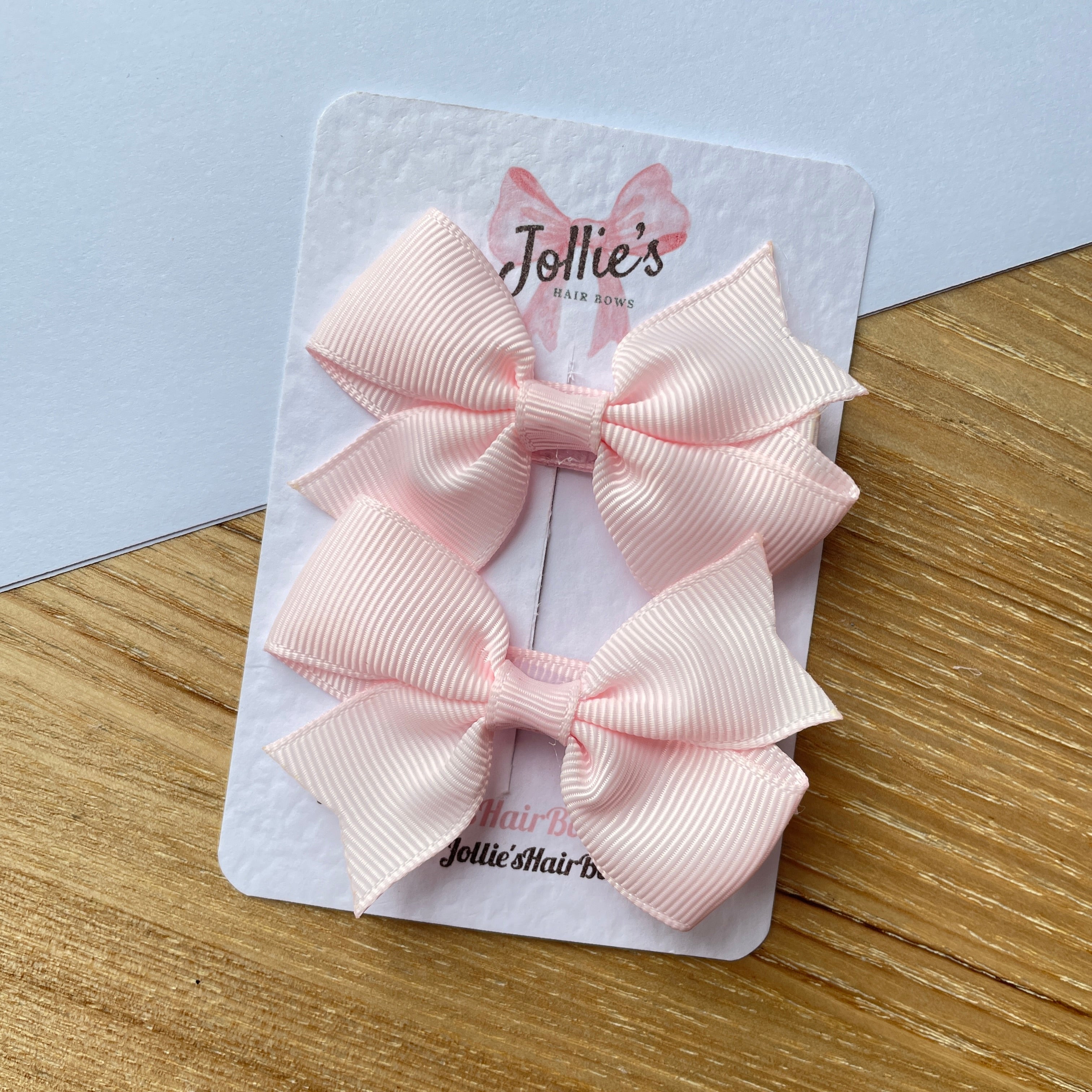 2.5" Powder Pink Lively Bow Clip Set – Grosgrain Ribbon Hair Bows for Girls (Pair)