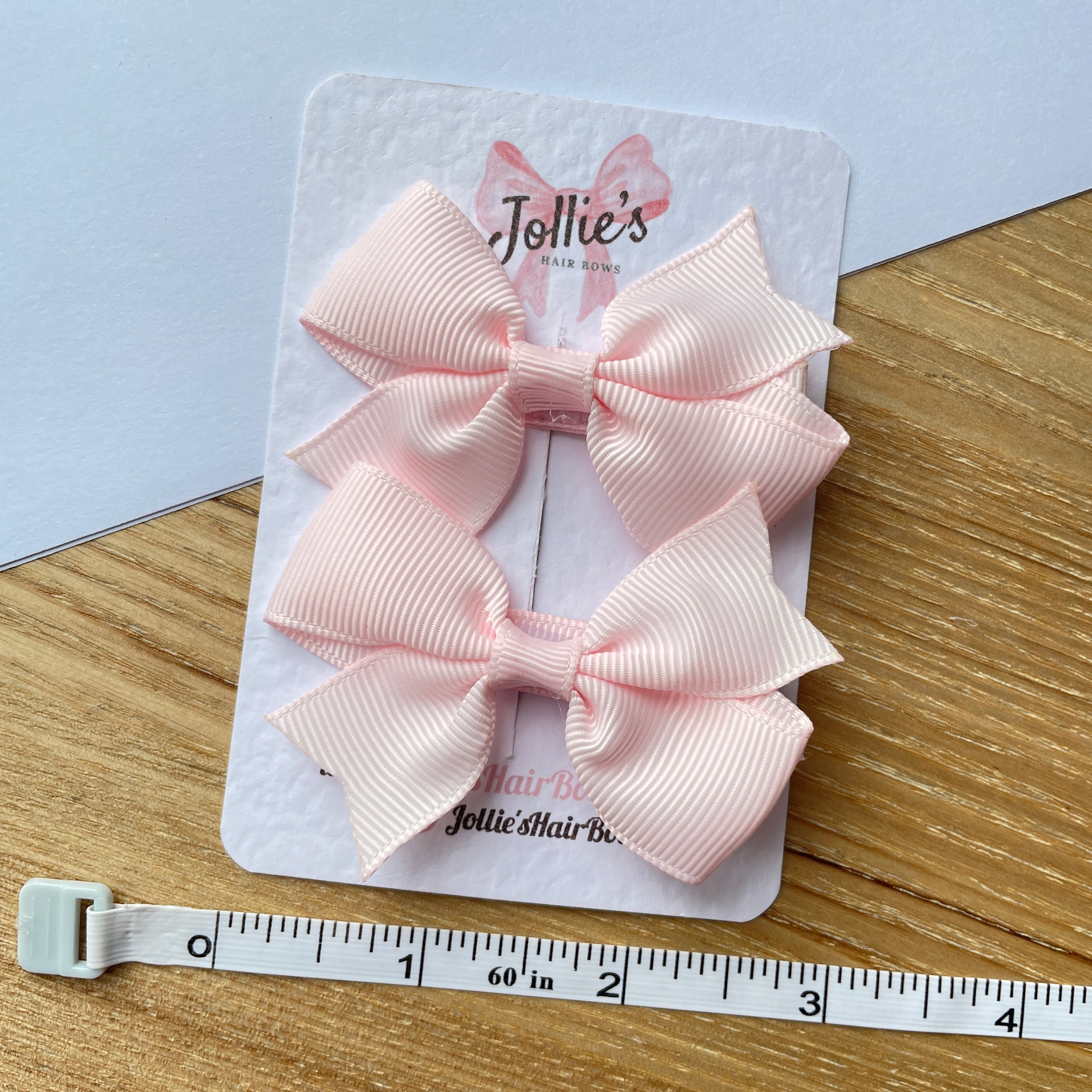 2.5" Powder Pink Lively Bow Clip Set – Grosgrain Ribbon Hair Bows for Girls (Pair)