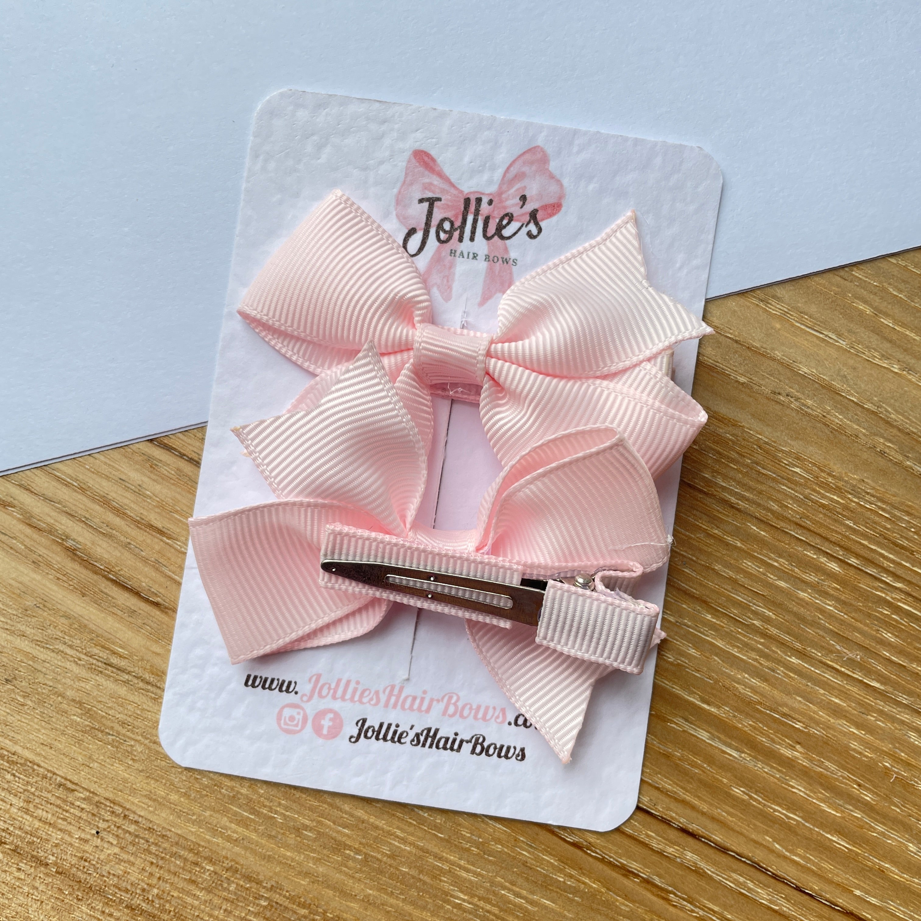 2.5" Powder Pink Lively Bow Clip Set – Grosgrain Ribbon Hair Bows for Girls (Pair)