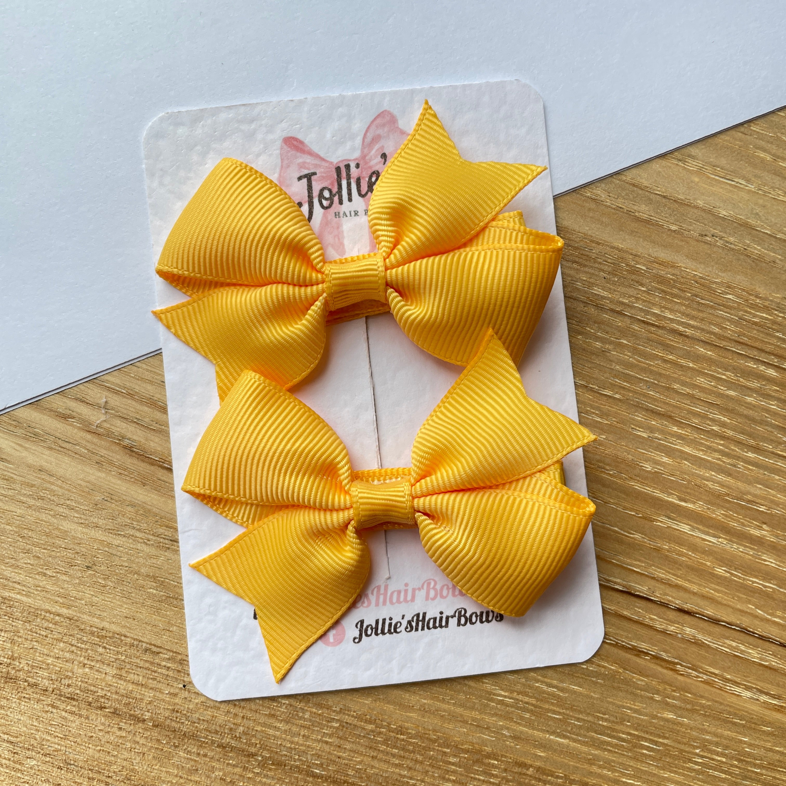 2.5" Yellow Gold Lively Bow Clip Set – Grosgrain Ribbon Hair Bows for Girls (Pair)