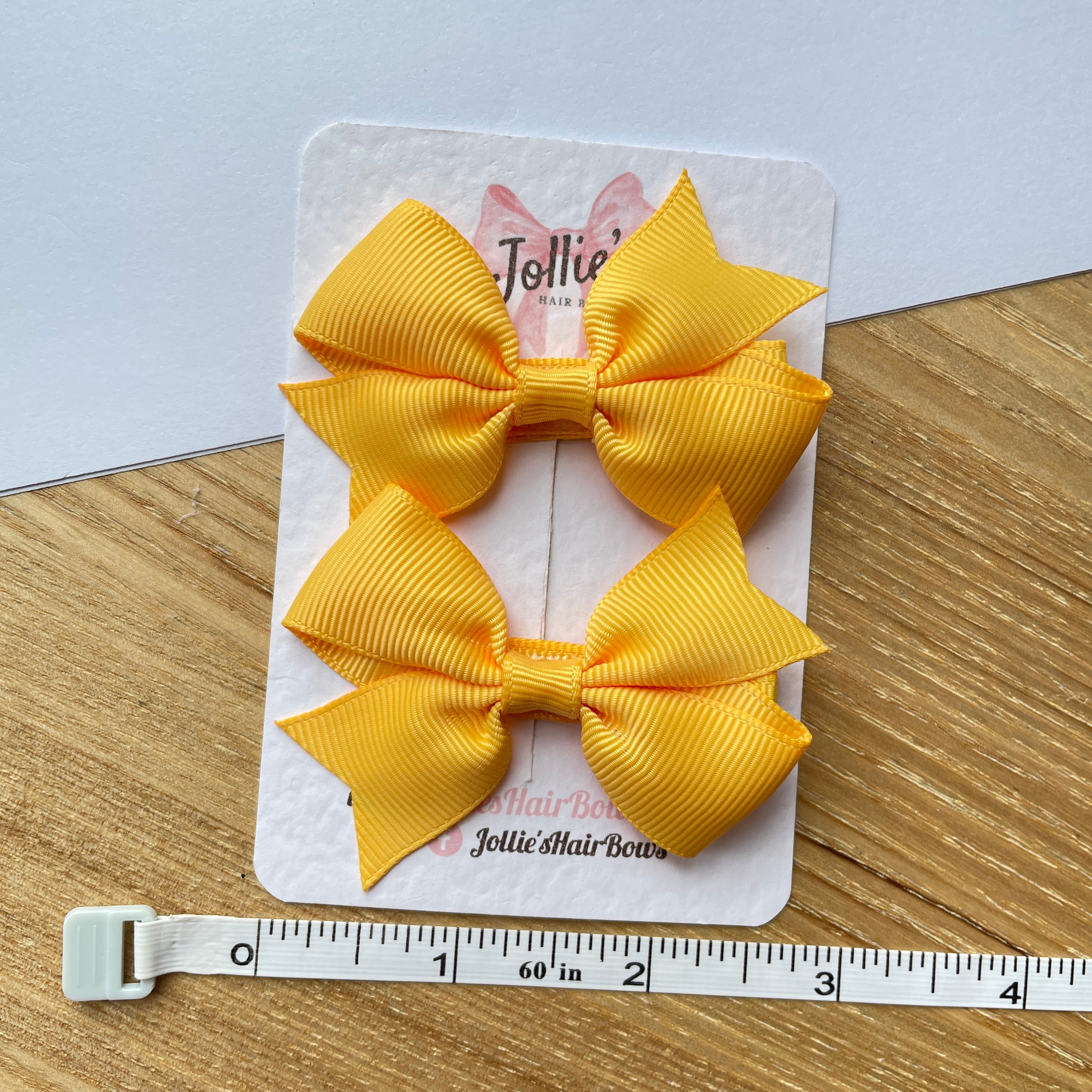 2.5" Yellow Gold Lively Bow Clip Set – Grosgrain Ribbon Hair Bows for Girls (Pair)