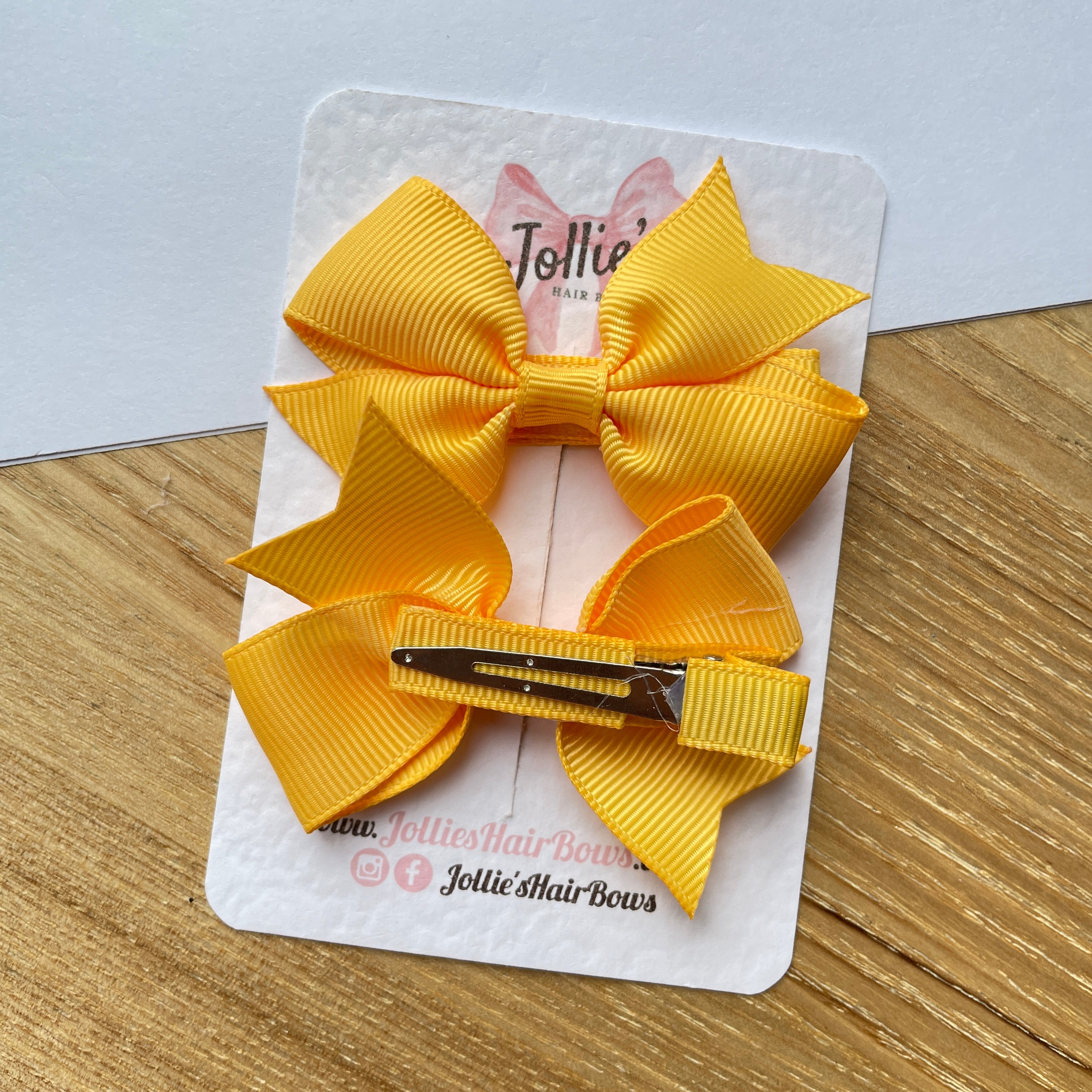 2.5" Yellow Gold Lively Bow Clip Set – Grosgrain Ribbon Hair Bows for Girls (Pair)