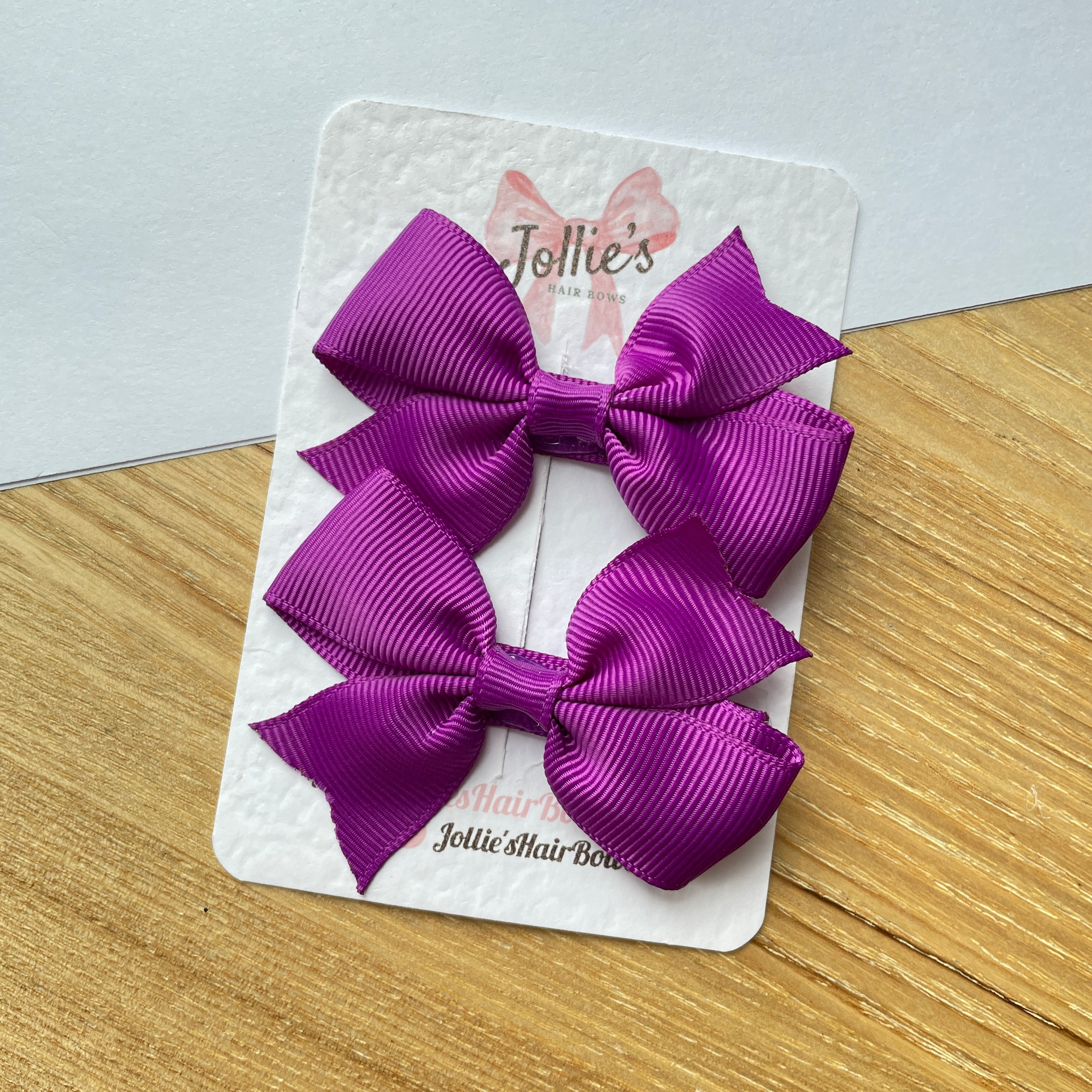 2.5" Purple Lively Bow Clip Set – Grosgrain Ribbon Hair Bows for Girls (Pair)