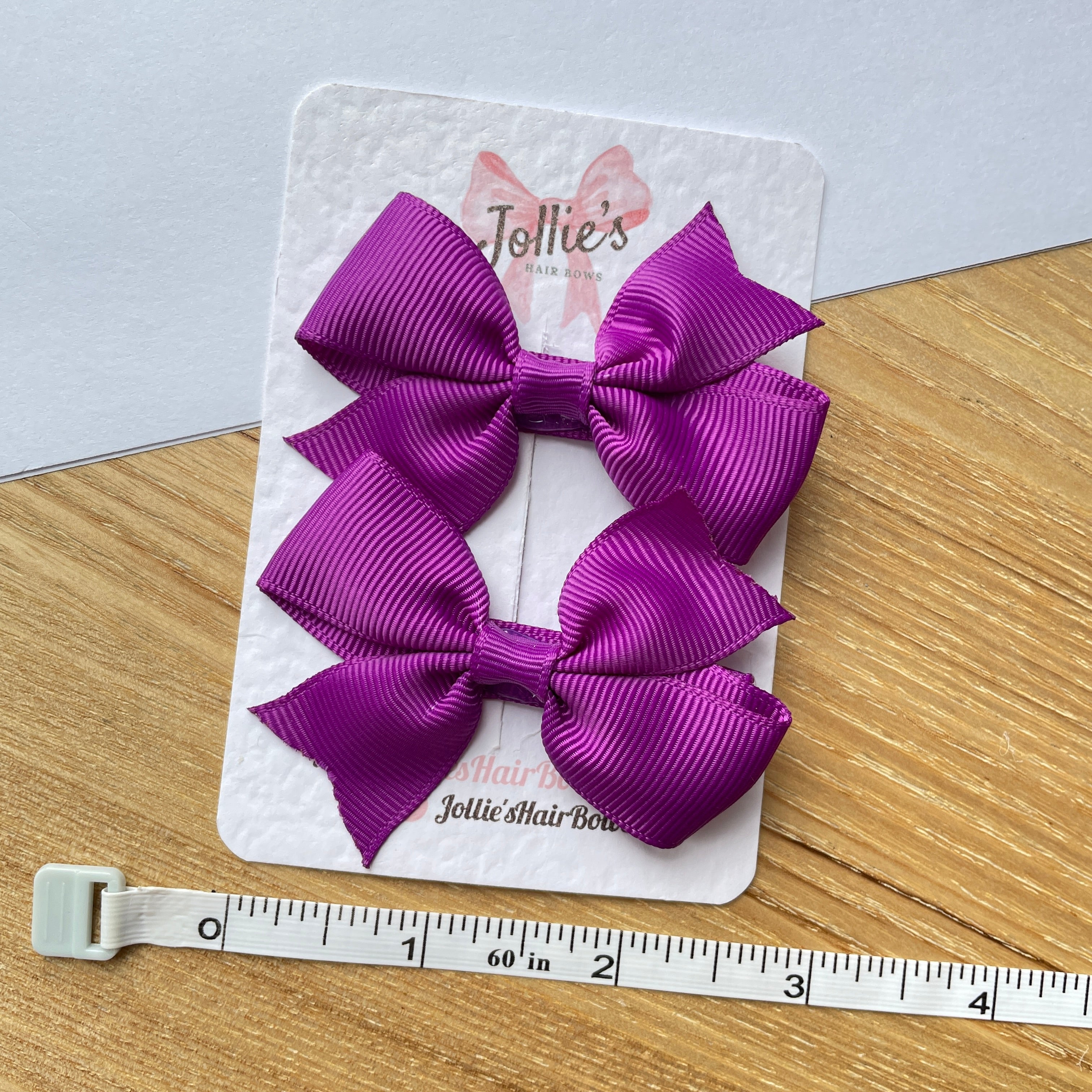 2.5" Purple Lively Bow Clip Set – Grosgrain Ribbon Hair Bows for Girls (Pair)