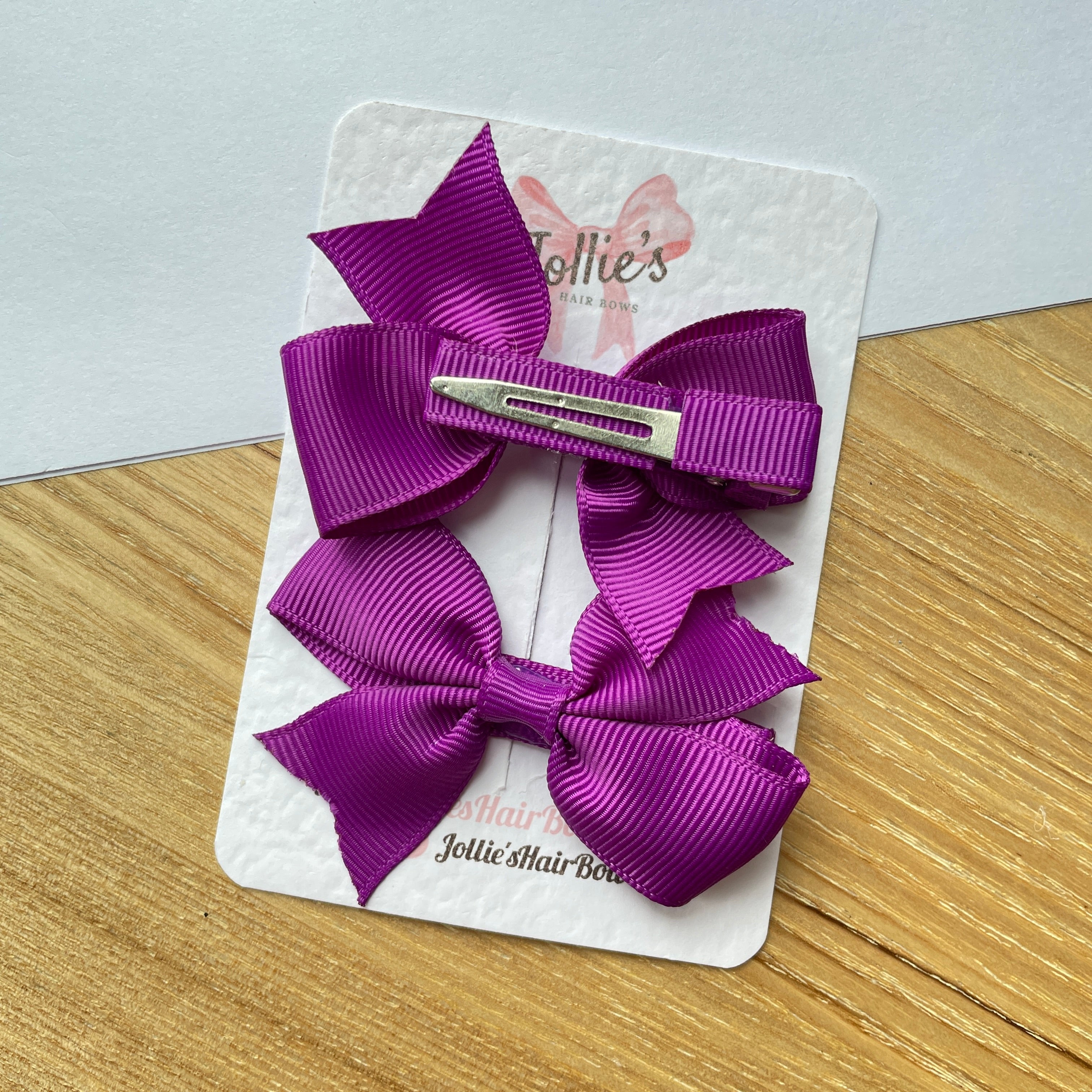2.5" Purple Lively Bow Clip Set – Grosgrain Ribbon Hair Bows for Girls (Pair)
