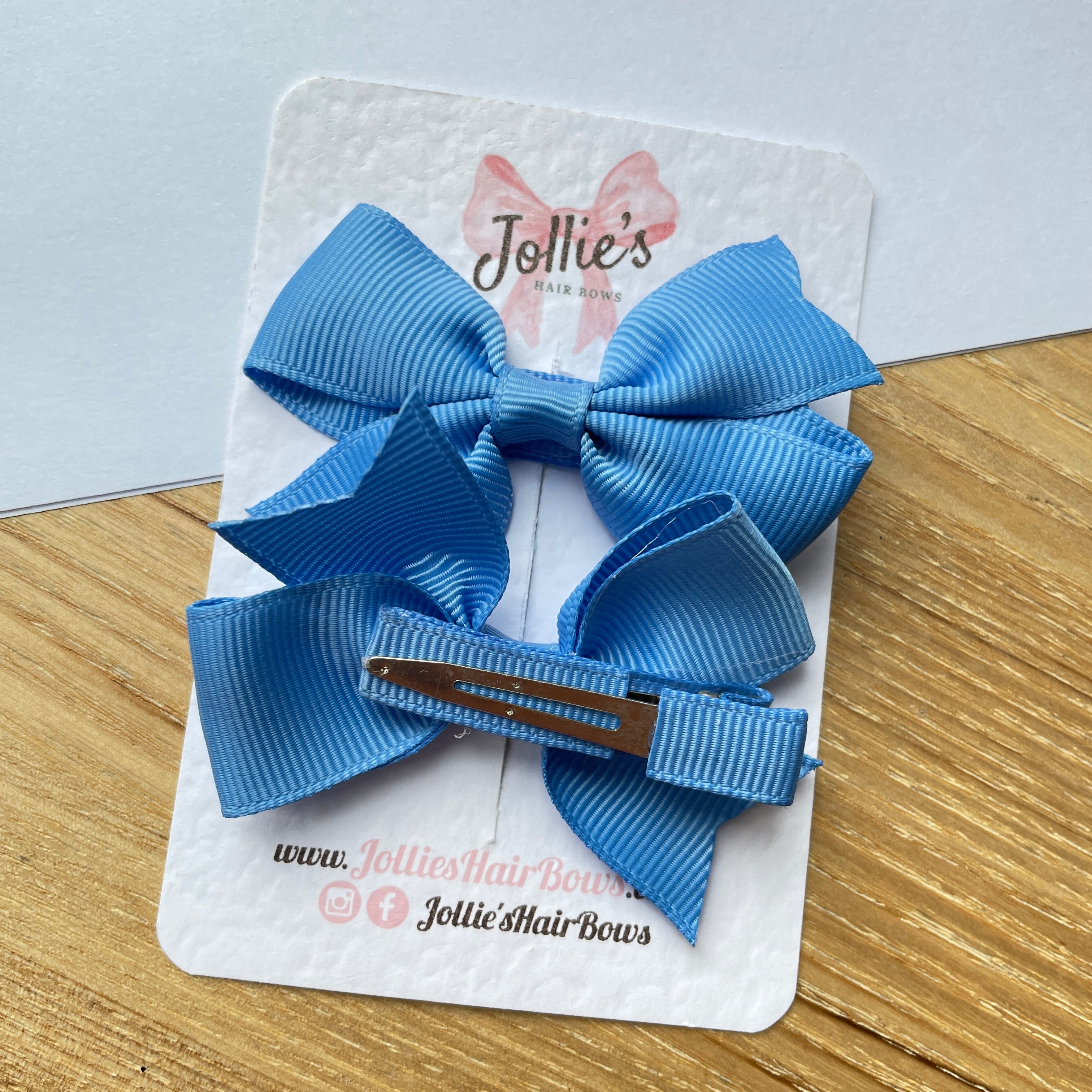 2.5" Capri Blue Lively Bow Clip Set – Grosgrain Ribbon Hair Bows for Girls (Pair)