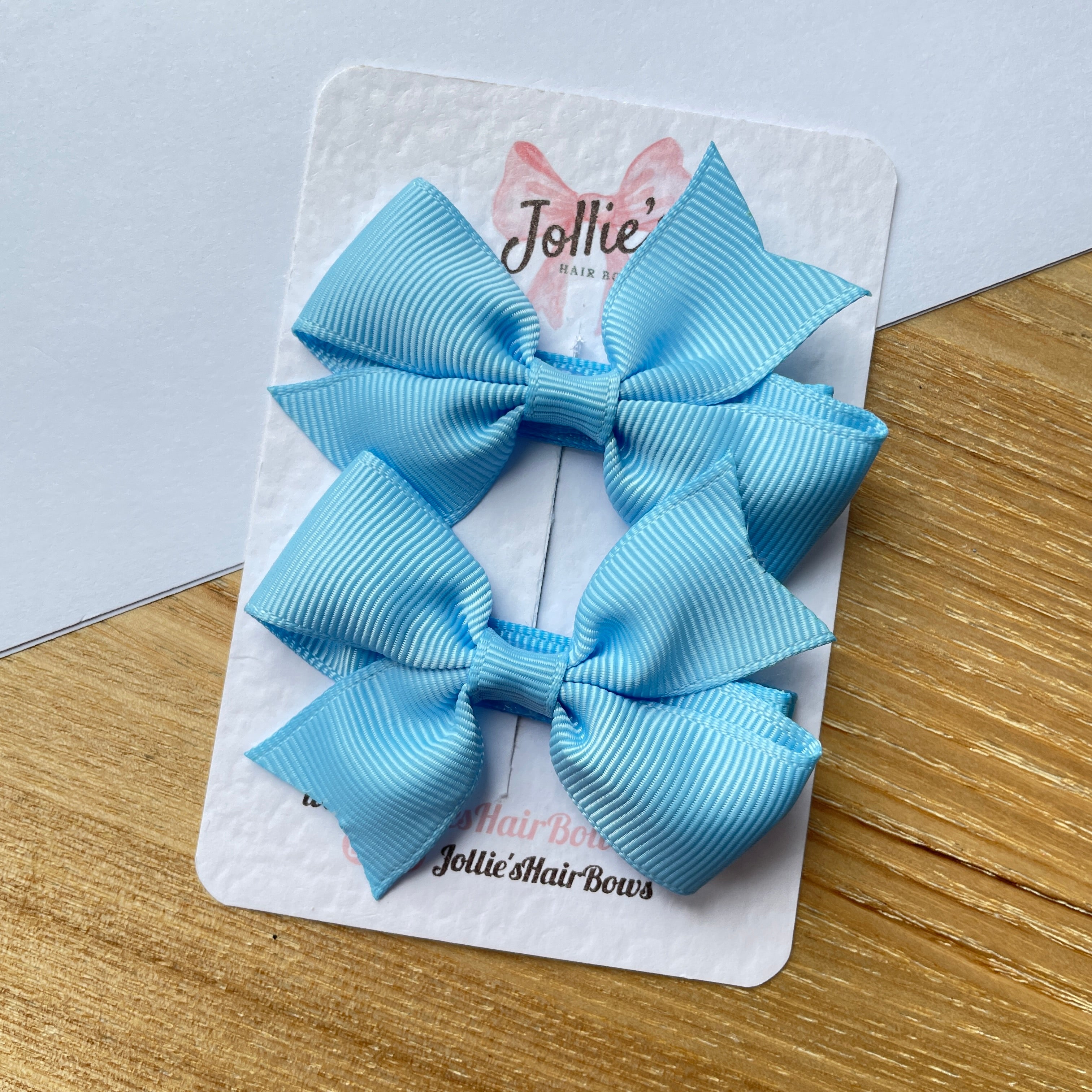 2.5" Blue Mist Lively Bow Clip Set – Grosgrain Ribbon Hair Bows for Girls (Pair)