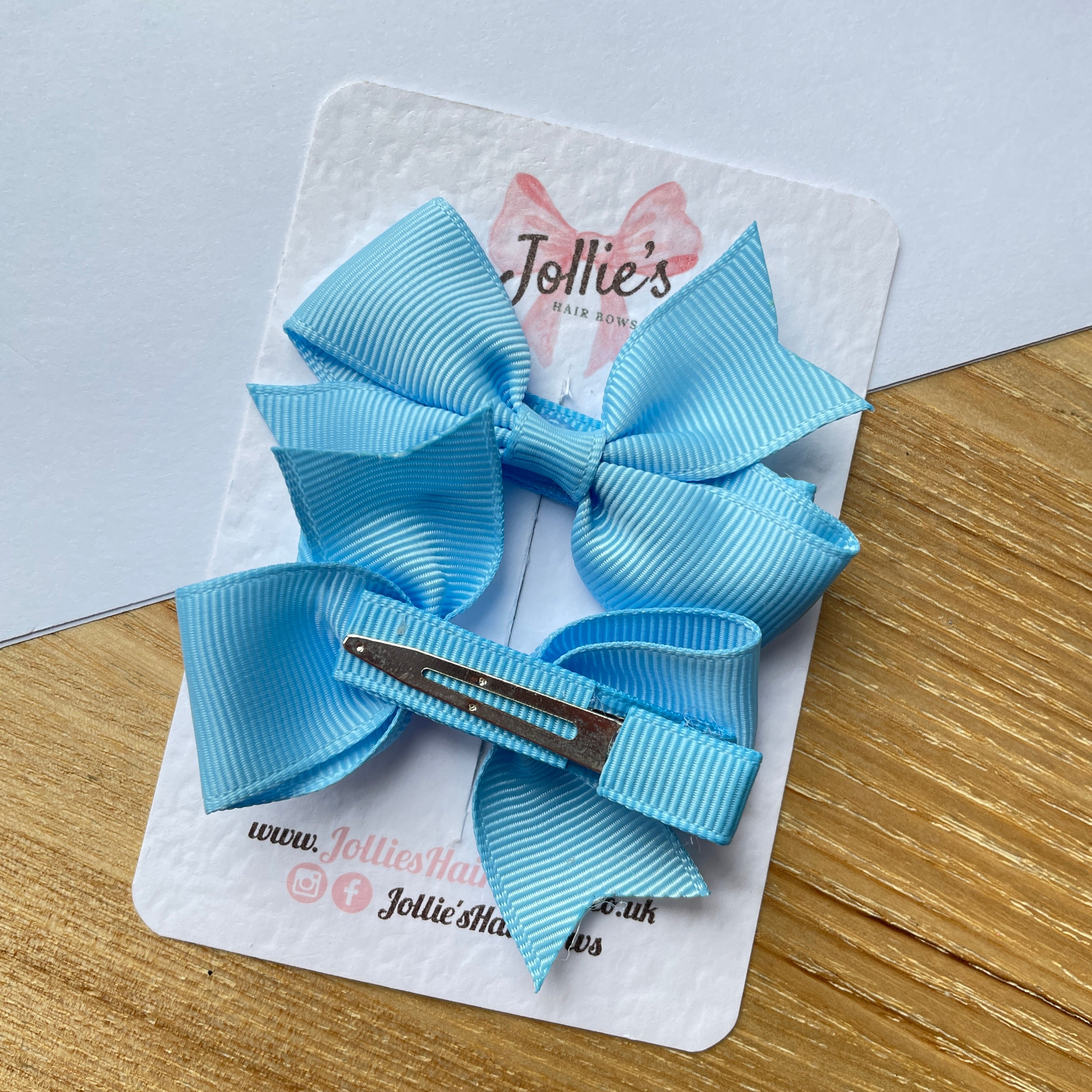 2.5" Blue Mist Lively Bow Clip Set – Grosgrain Ribbon Hair Bows for Girls (Pair)
